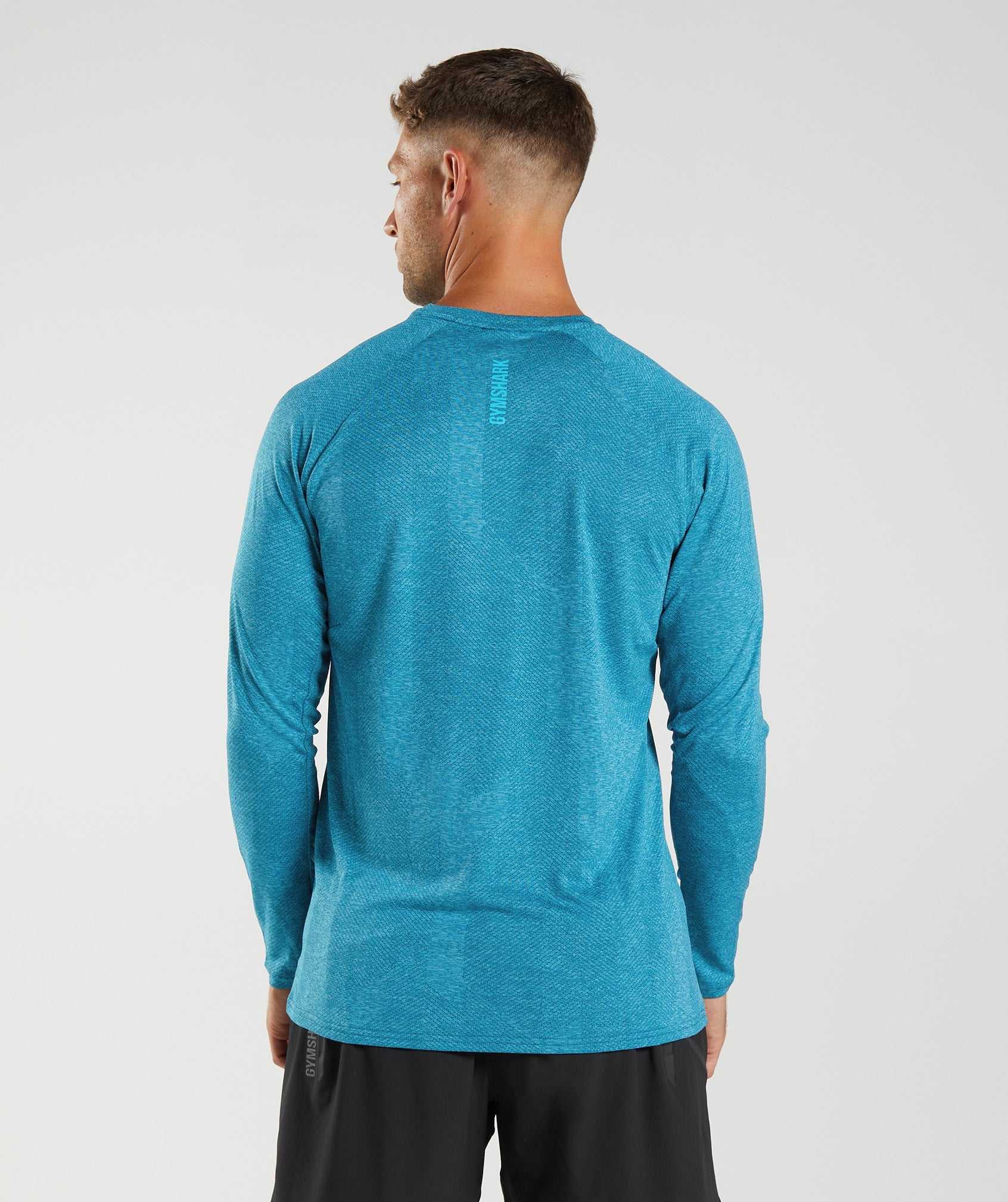 Blue / Dark Grey Blue Gymshark Apex Long Sleeve Men's T Shirts | AYORLD894