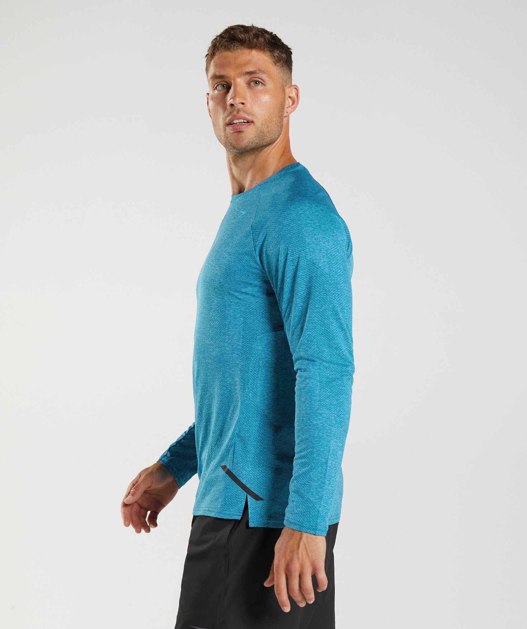 Blue / Dark Grey Blue Gymshark Apex Long Sleeve Men's T Shirts | AYORLD894