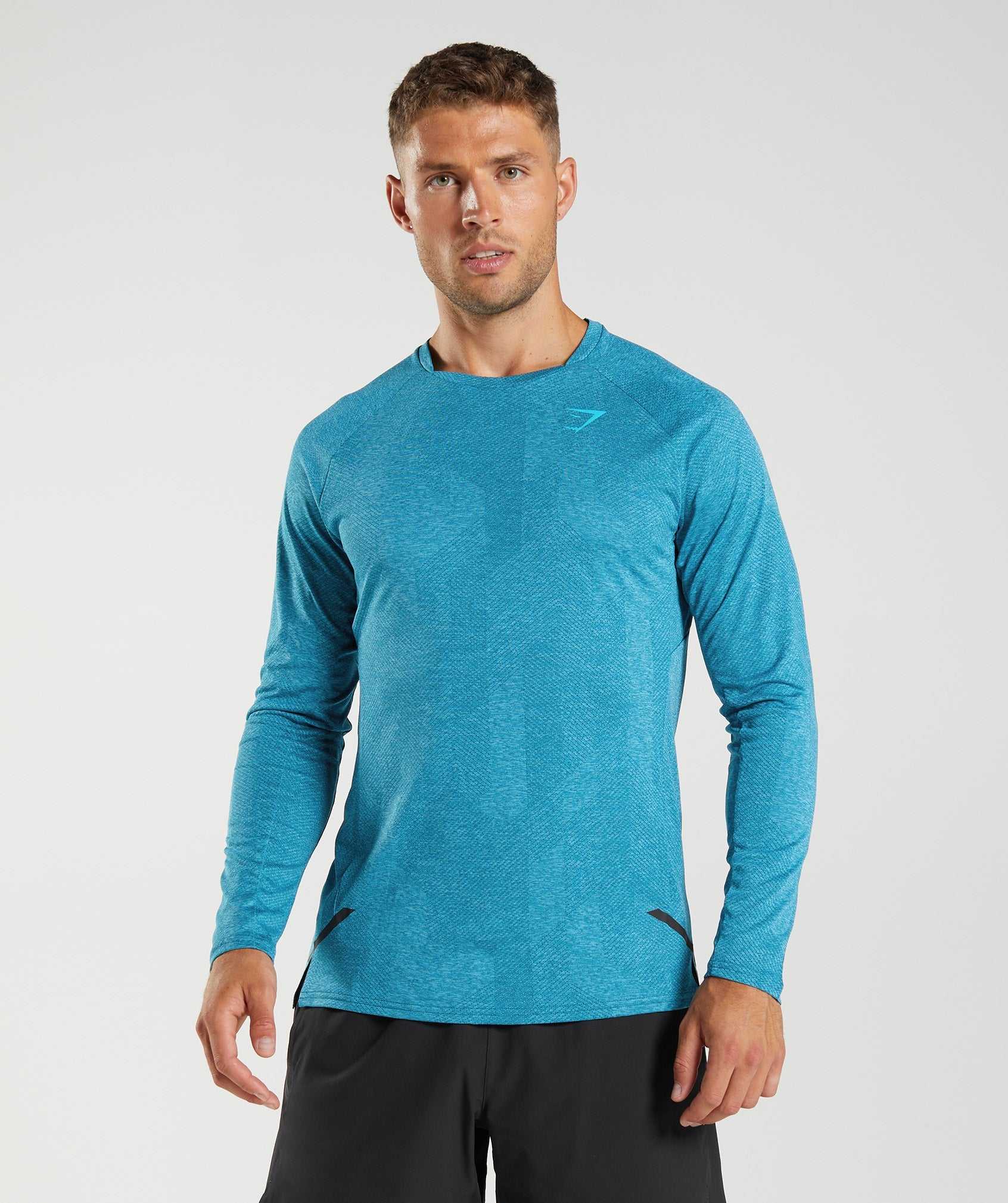 Blue / Dark Grey Blue Gymshark Apex Long Sleeve Men\'s T Shirts | AYORLD894