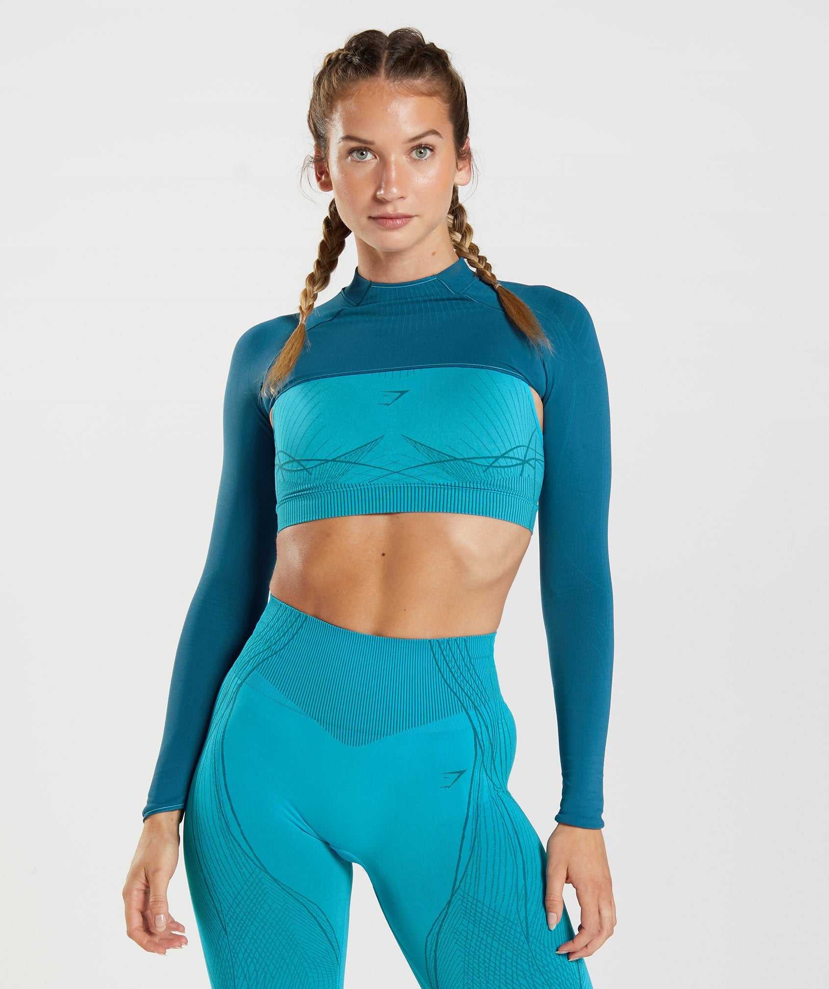 Blue / Dark Grey Blue Gymshark Apex Seamless Shrug Women\'s Pullover | FUYELX650