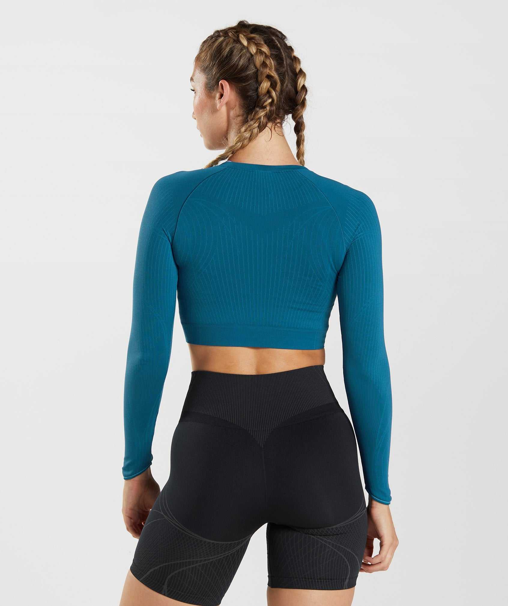 Blue / Dark Grey Blue Gymshark Apex Seamless Crop Women's Tops | ICHYRO168