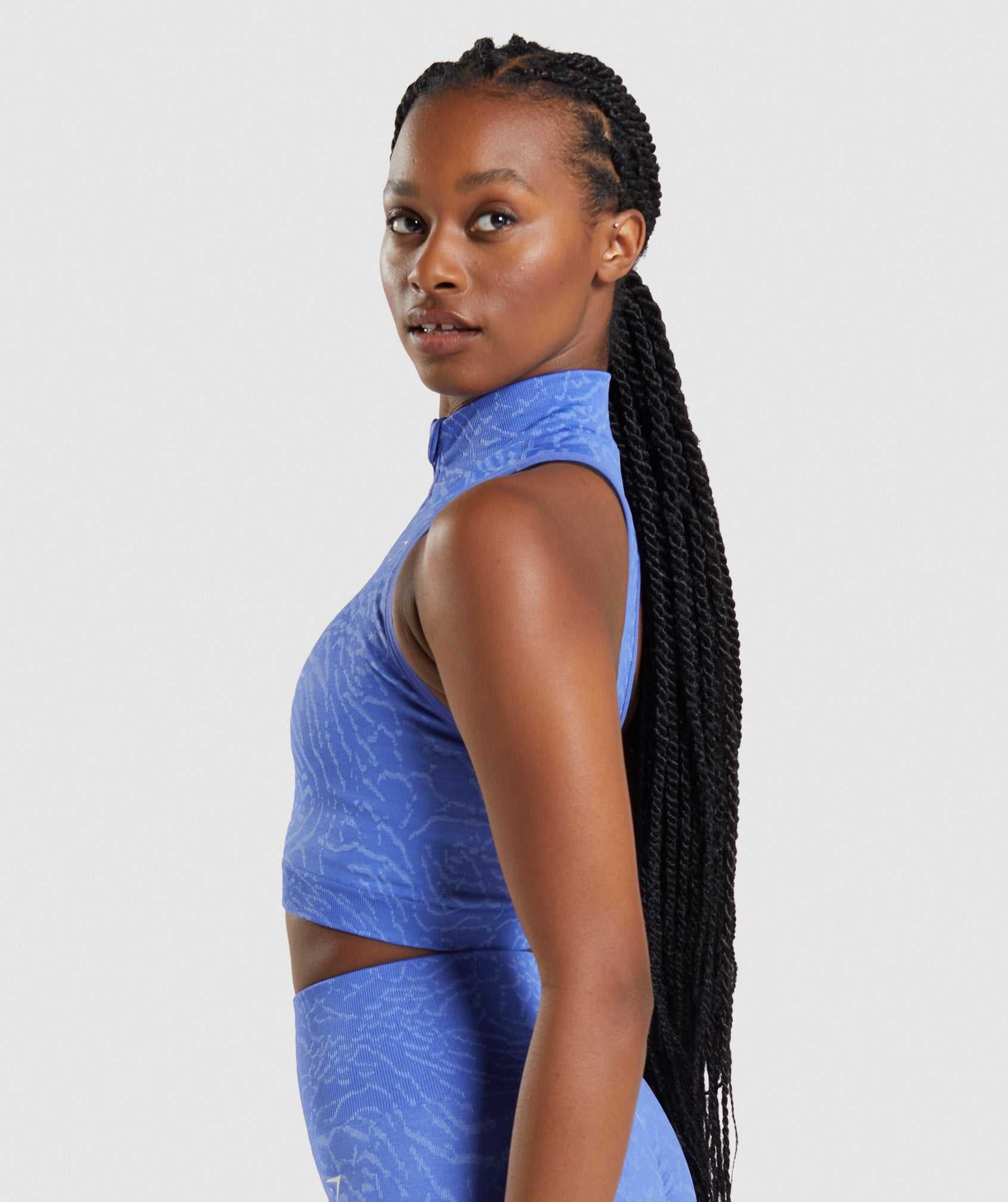 Blue Gymshark Adapt Animal Seamless Crop 1/2 Zip Women's Tops | NKQRUG194