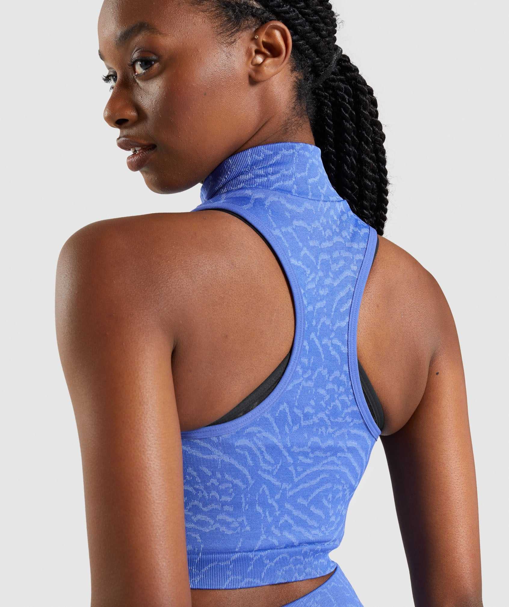 Blue Gymshark Adapt Animal Seamless Crop 1/2 Zip Women's Tops | NKQRUG194