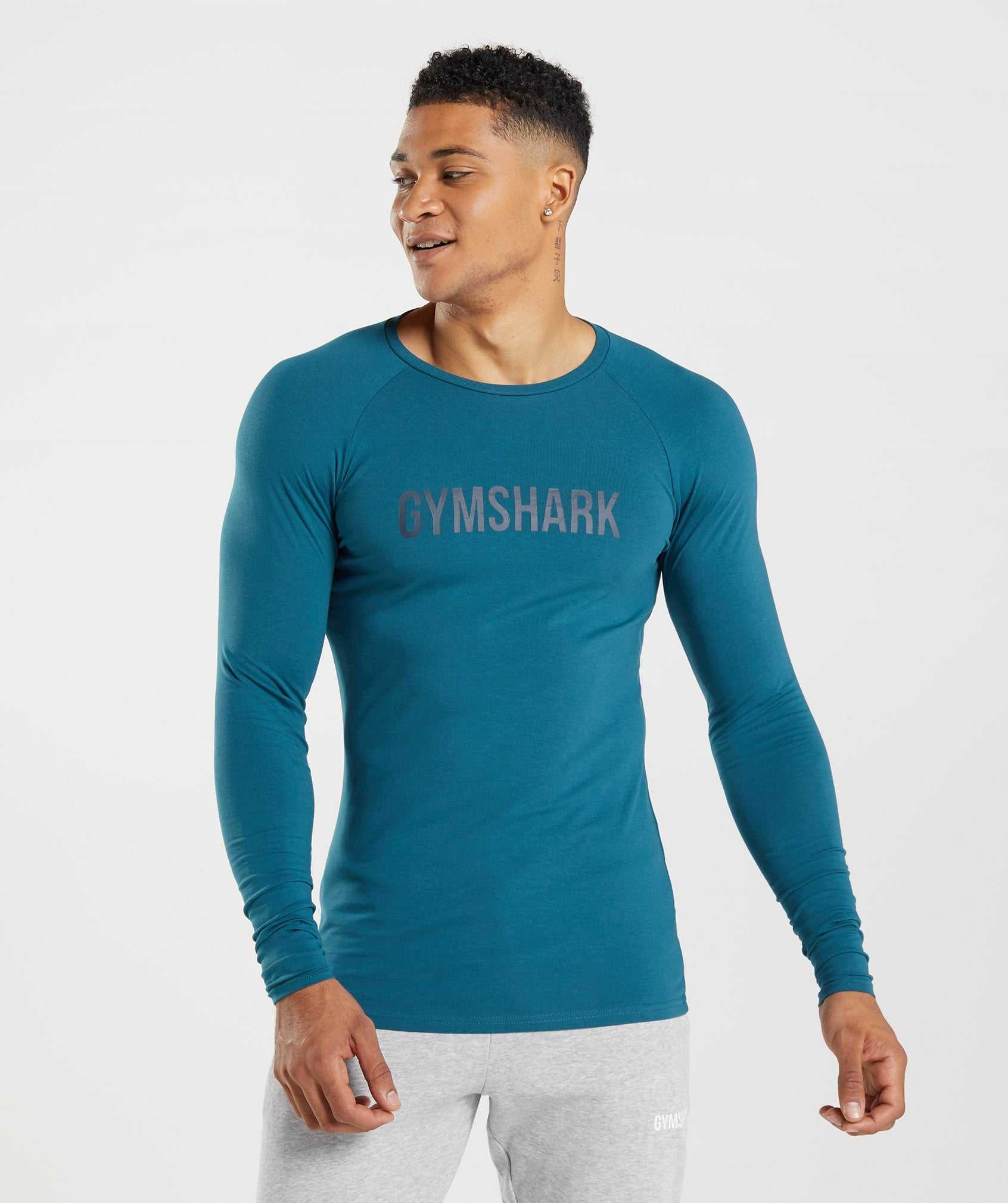 Blue Gymshark Apollo Long Sleeve Men\'s T Shirts | WYLTEB016