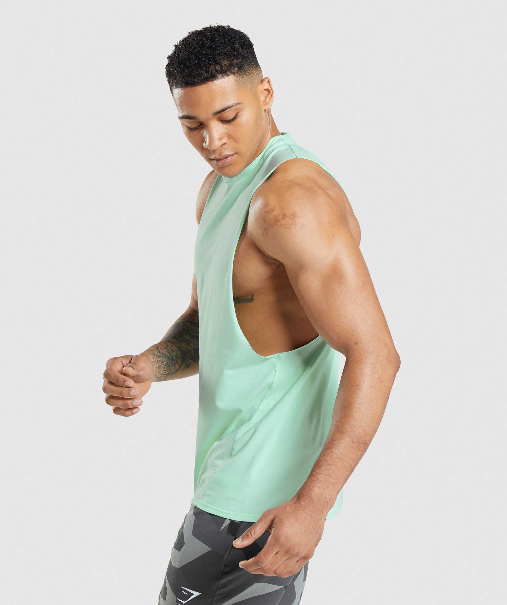 Blue Gymshark Critical Drop Arm Men's Tanks | UGZNTJ679