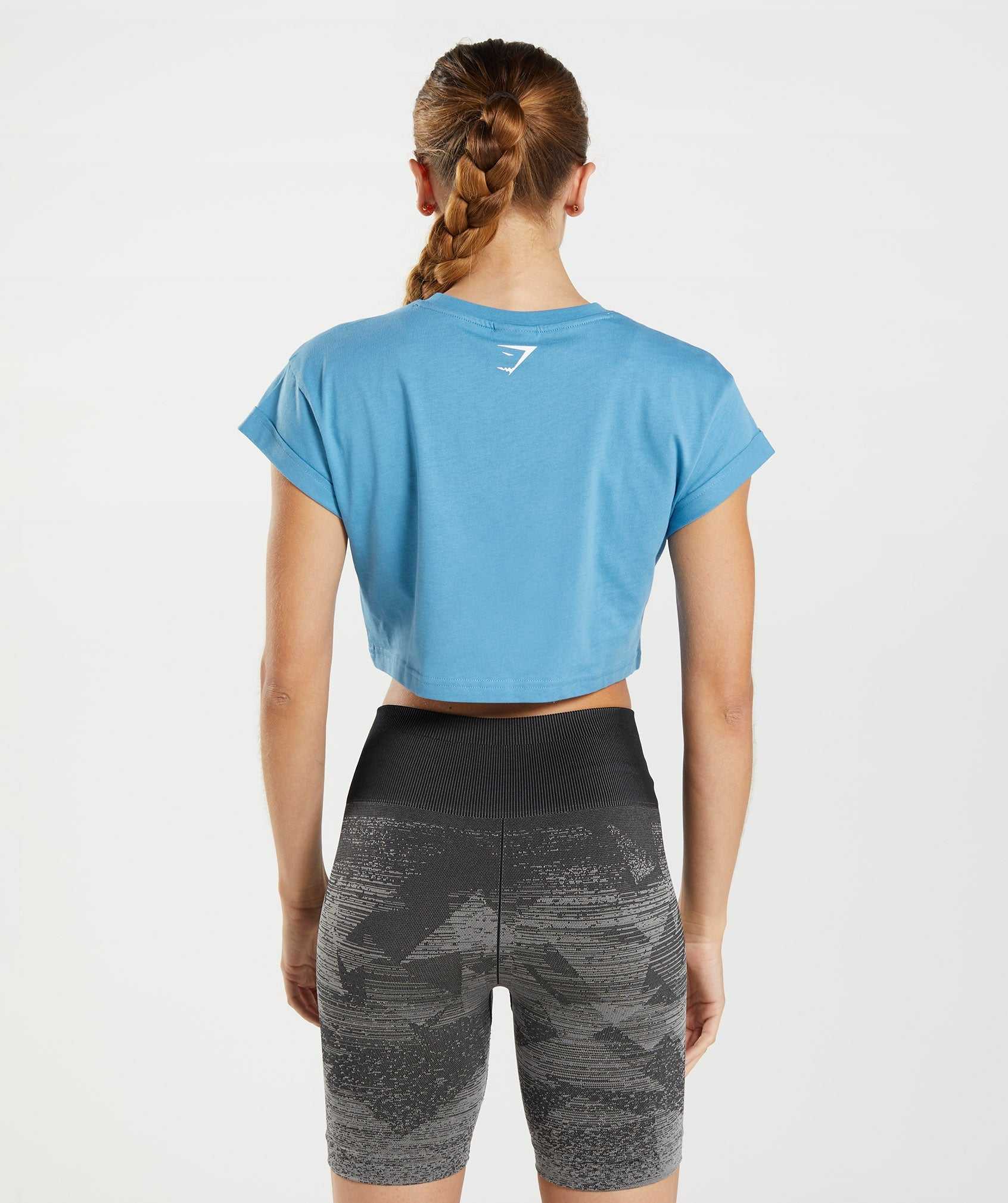 Blue Gymshark Fraction Crop Women's Tops | QABXOE325