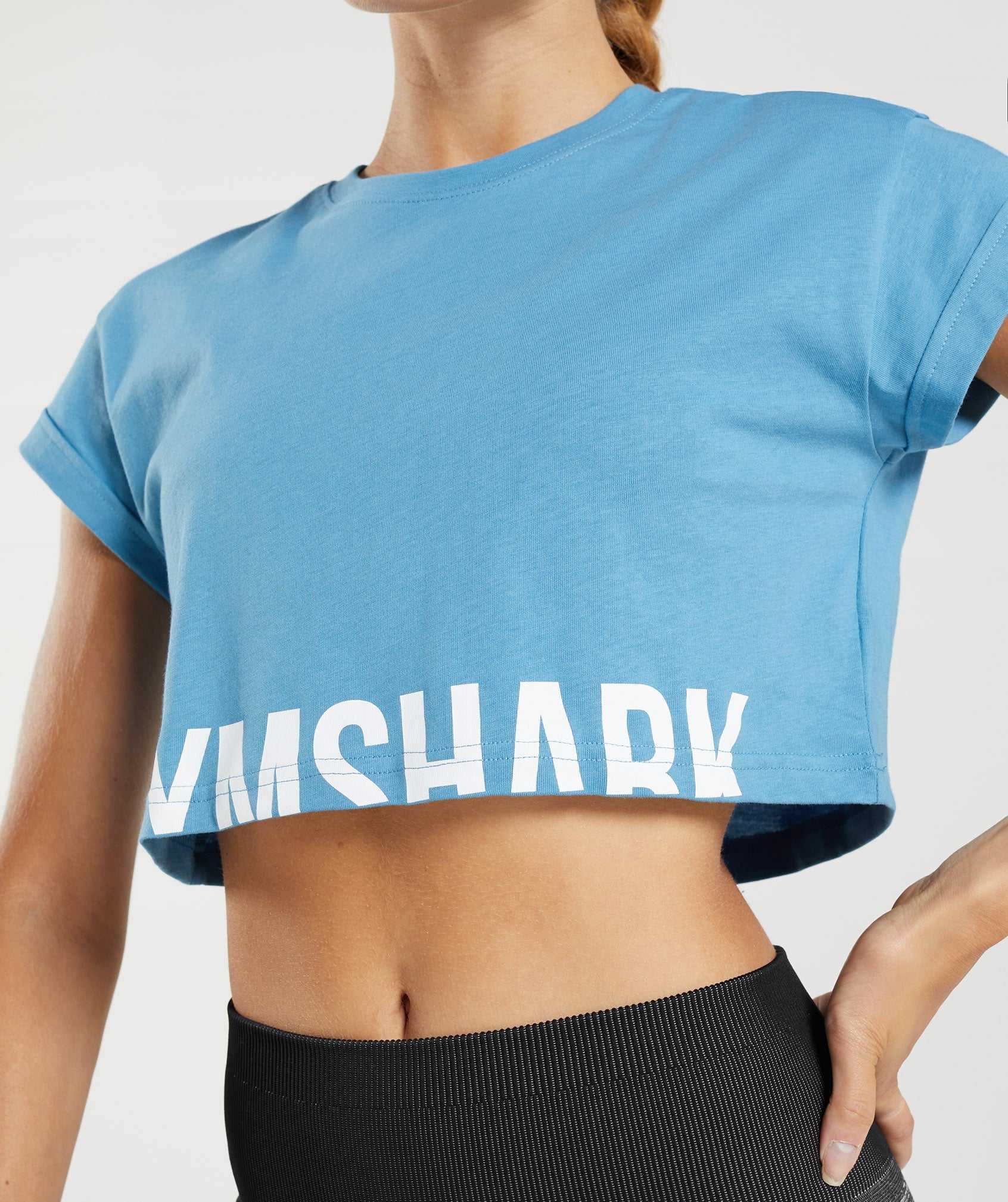 Blue Gymshark Fraction Crop Women's Tops | QABXOE325