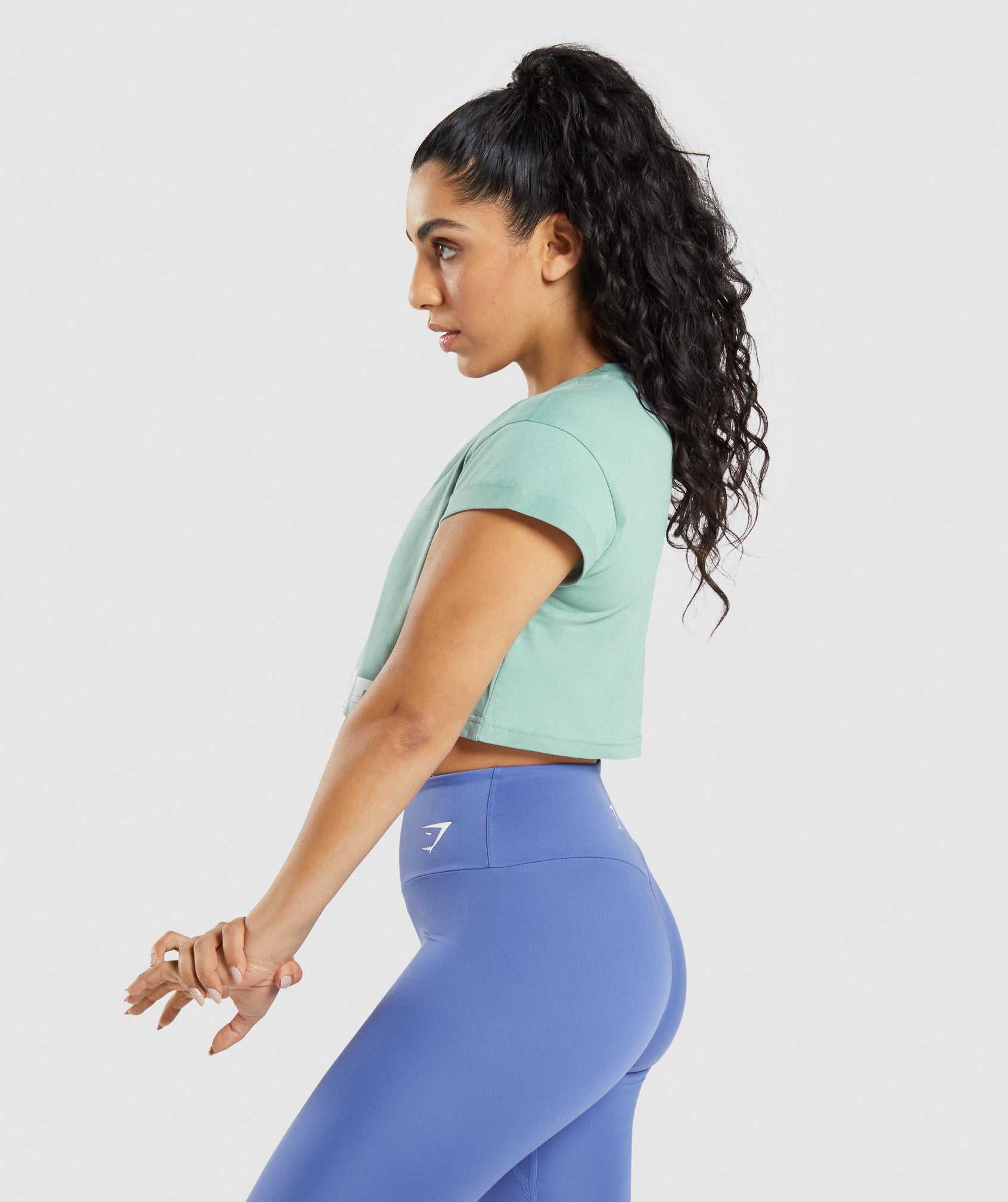 Blue Gymshark Fraction Crop Women's Tops | VFXTYS964