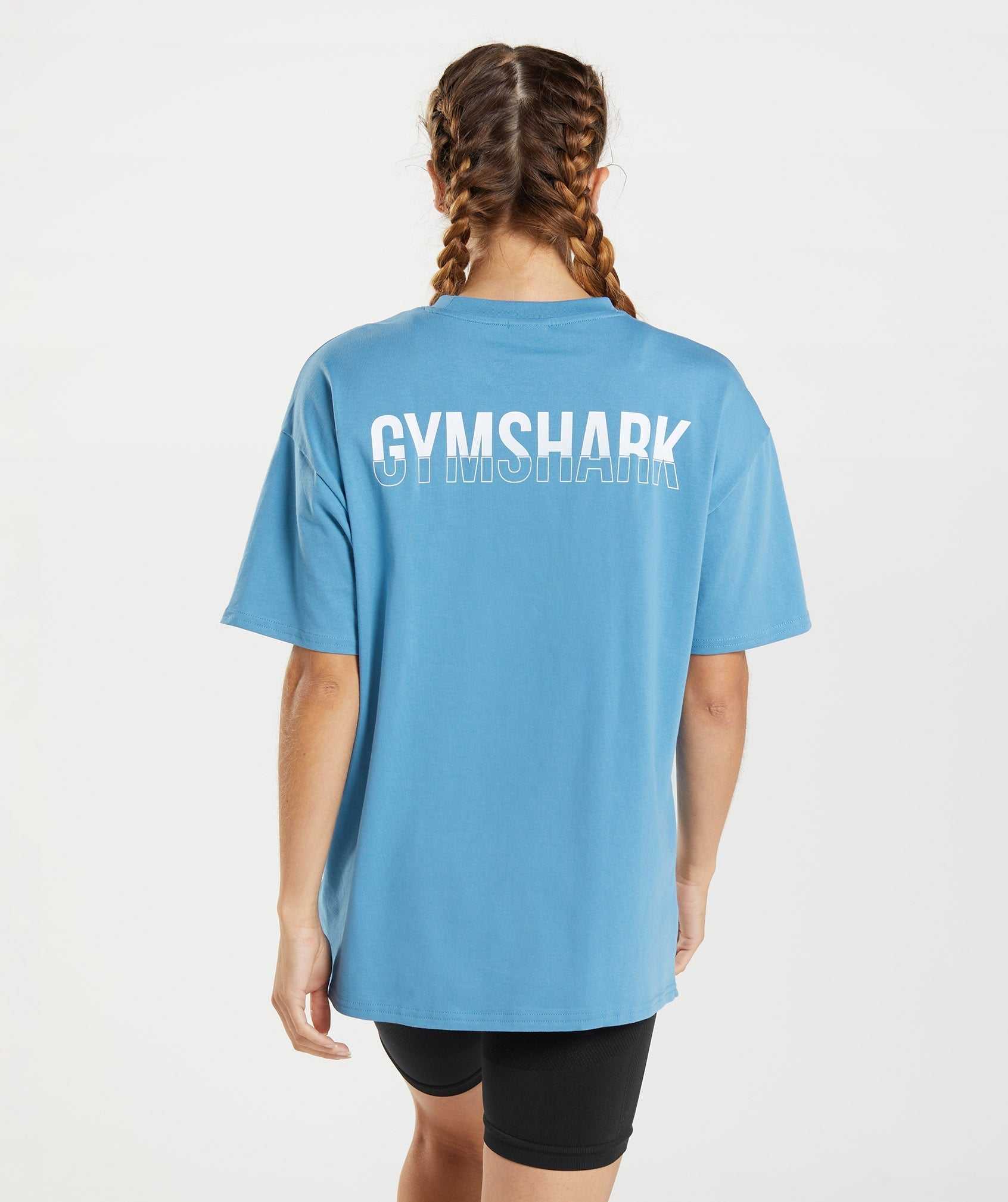 Blue Gymshark Fraction Oversized Women\'s T Shirts | KYNDZX396