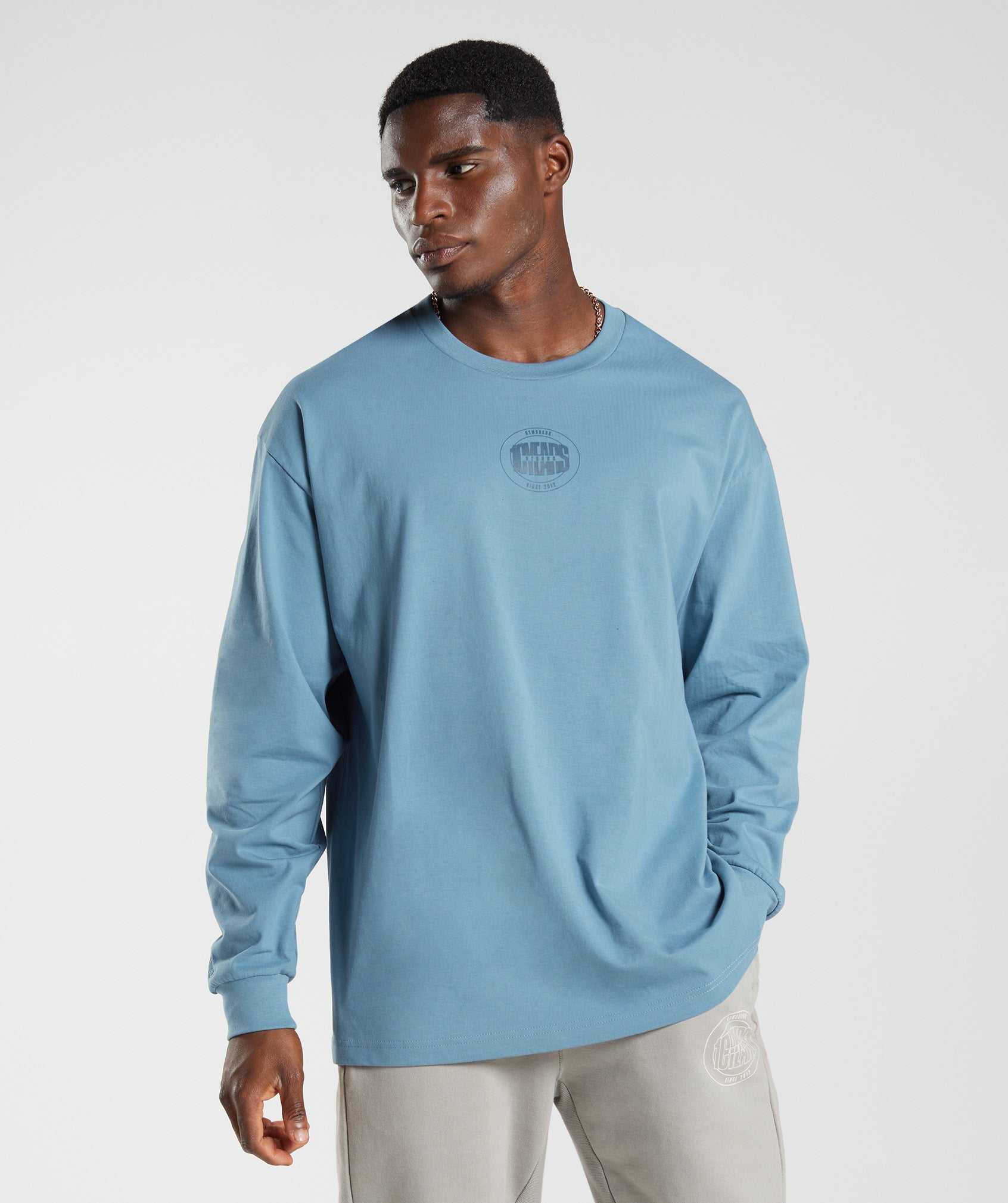 Blue Gymshark GS10 Year Oversized Long Sleeve Men's T Shirts | DGOYLH615