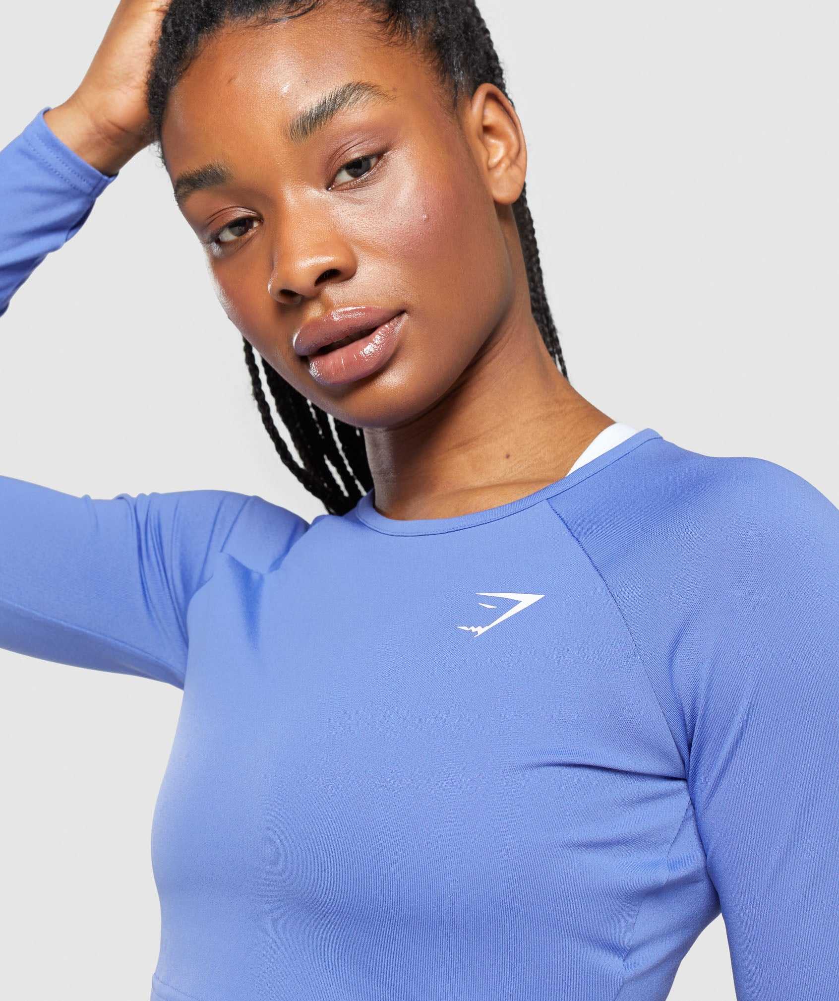 Blue Gymshark Training Long Sleeve Crop Women's Tops | OSCXTY401