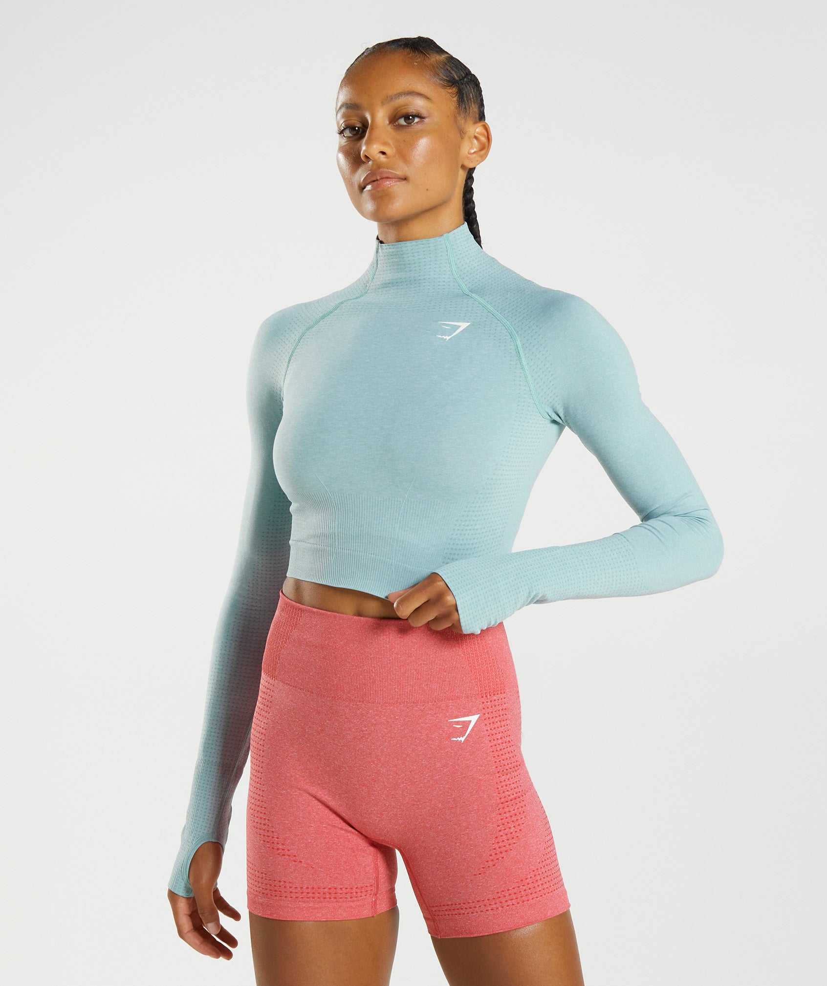 Blue Gymshark Vital Seamless 2.0 High Neck Midi Women's Tops | BYEHPR104