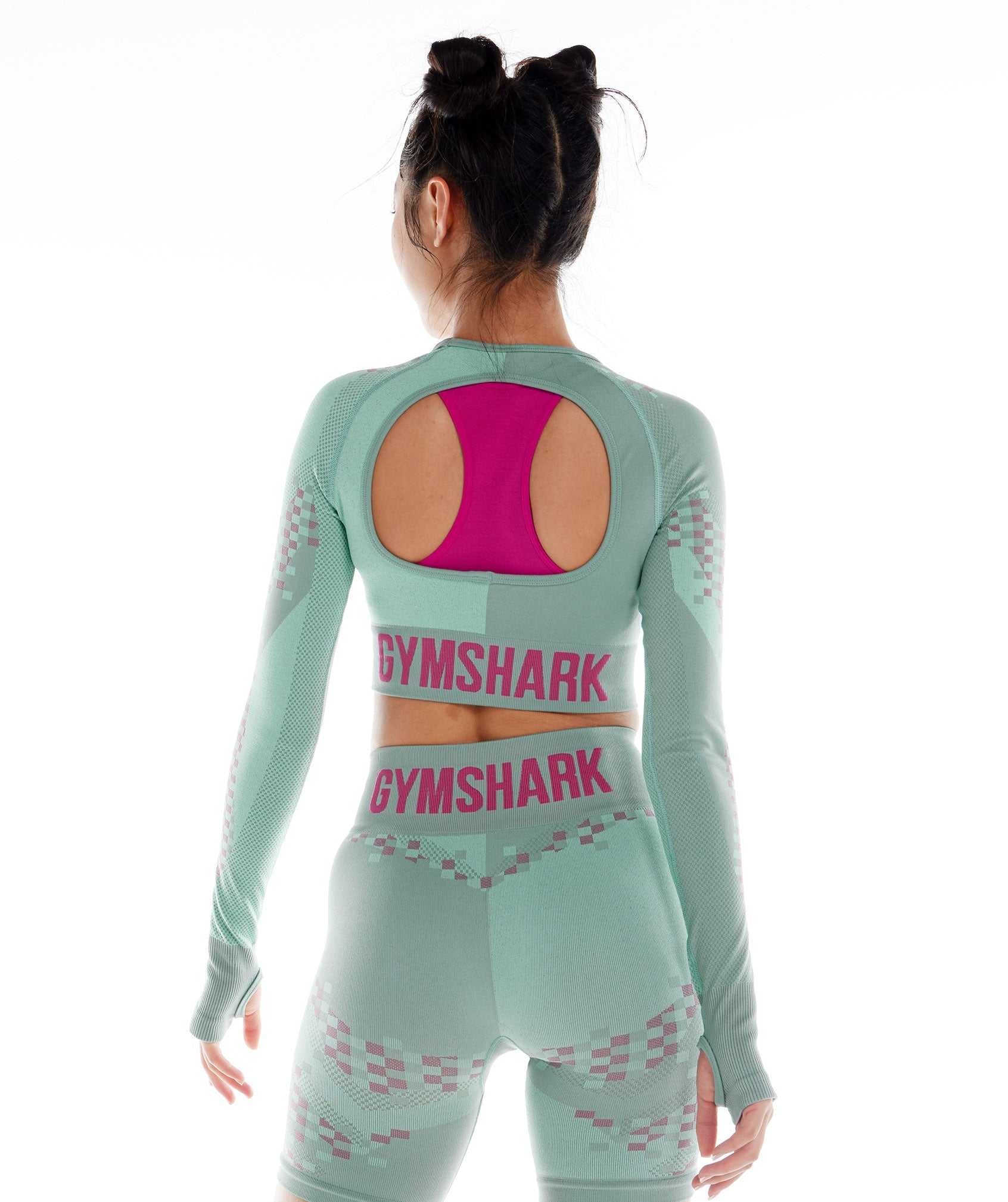 Blue / Pink / Blue Gymshark Wtflex Cyborg Seamless Long Sleeve Crop Women's Tops | BIQXRJ518