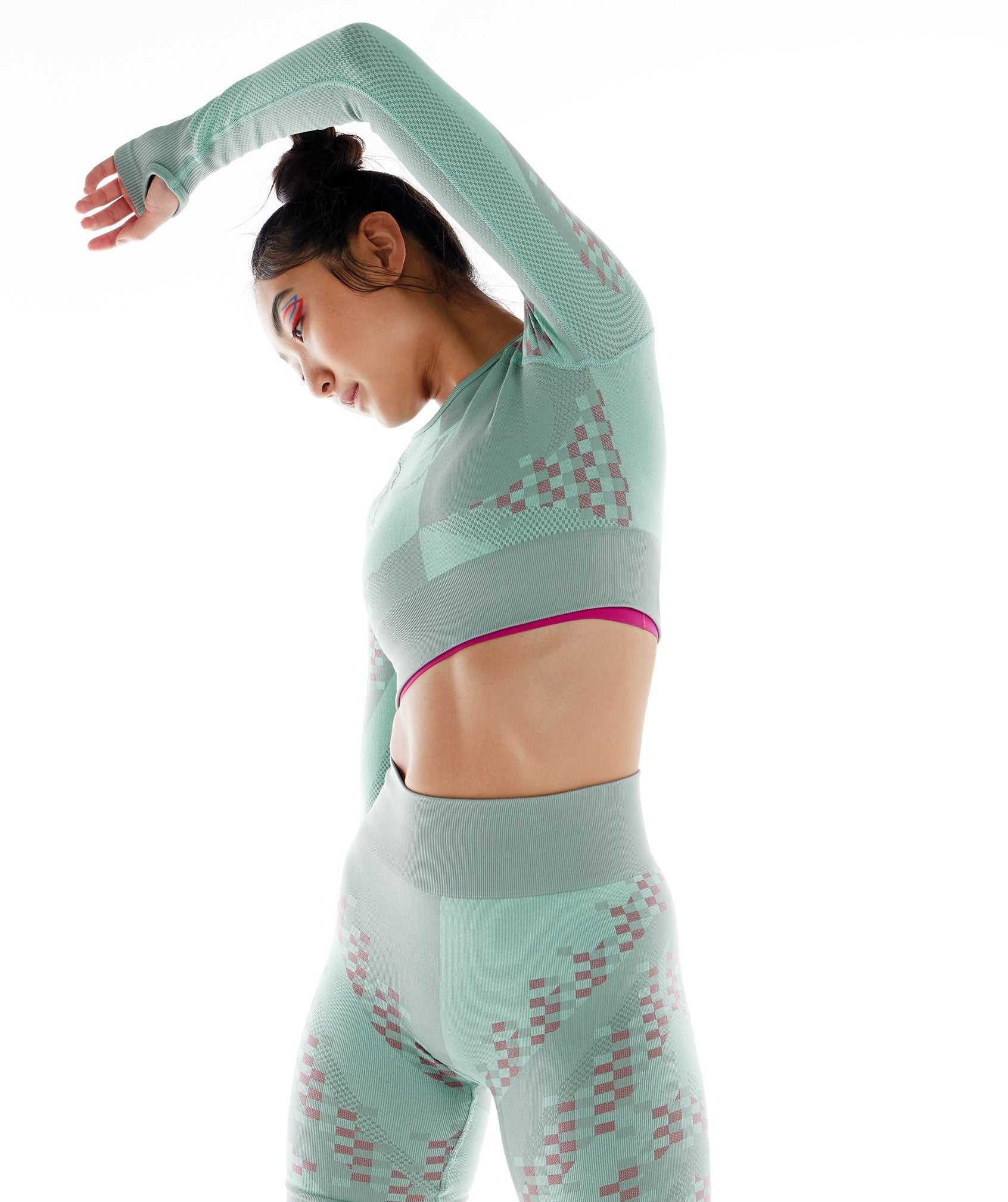 Blue / Pink / Blue Gymshark Wtflex Cyborg Seamless Long Sleeve Crop Women's Tops | BIQXRJ518