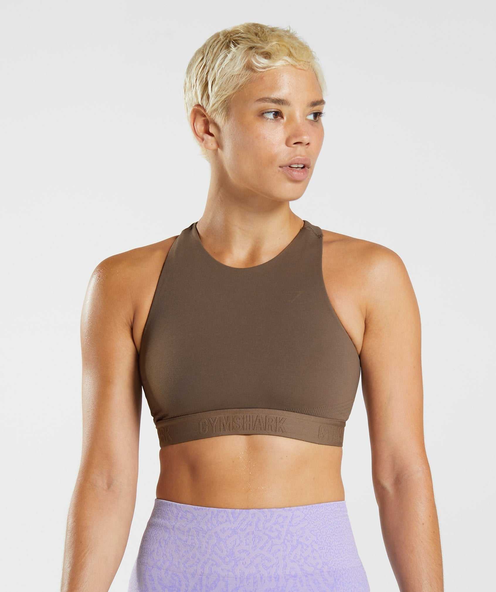 Brown / Brown Gymshark 315 Performance High Neck Women's Sports Bra | DNWZTY719