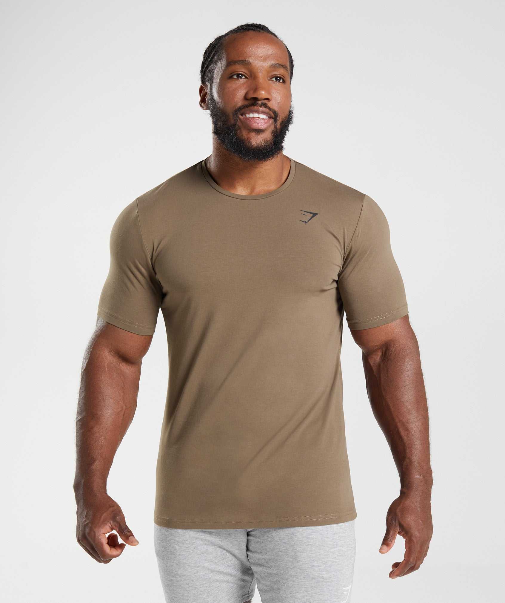 Brown Gymshark Essential Men\'s T Shirts | FKCXYJ704