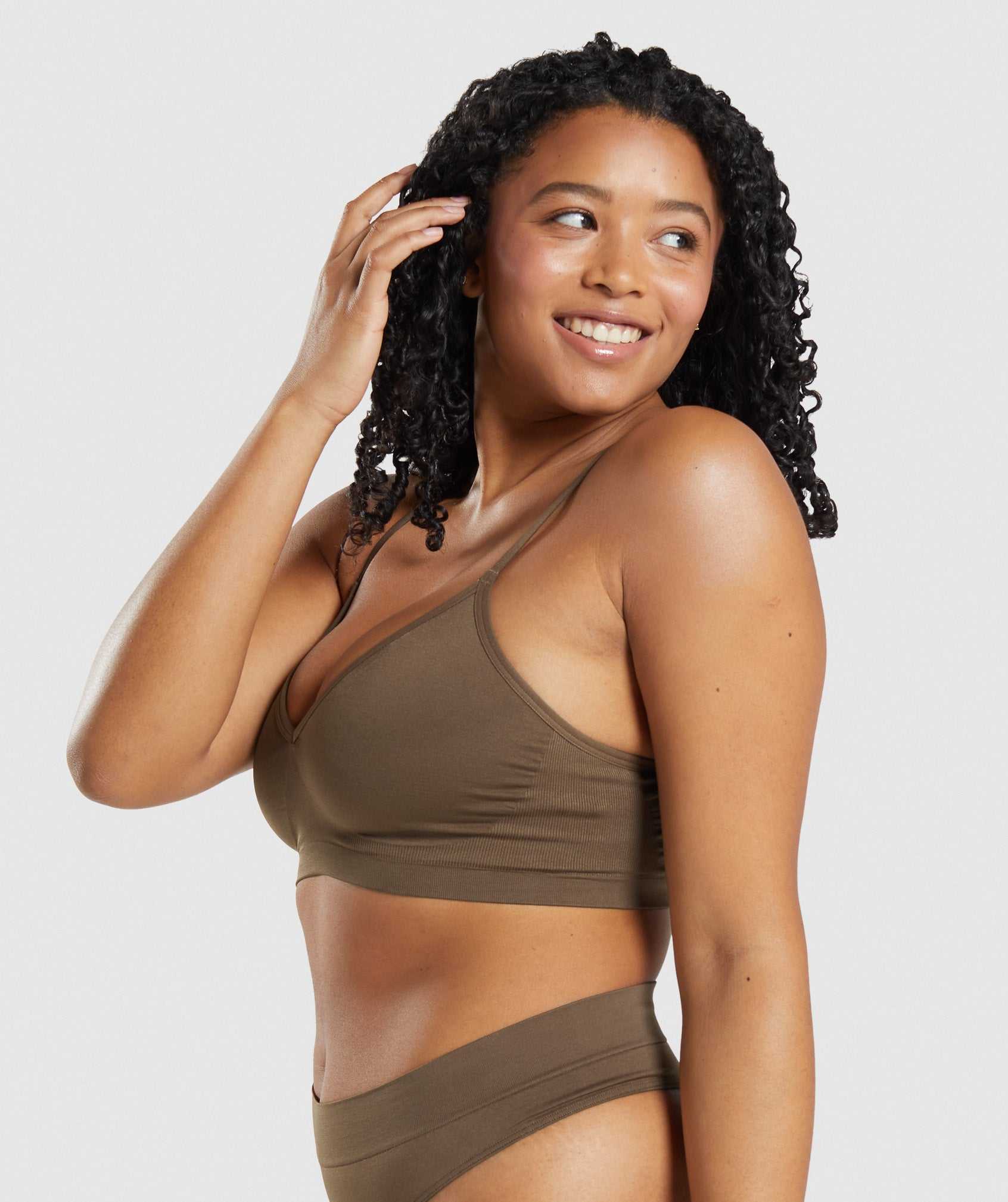 Brown Gymshark Seamless Low Neck Bralette Women's Underwear | JLFUIW649