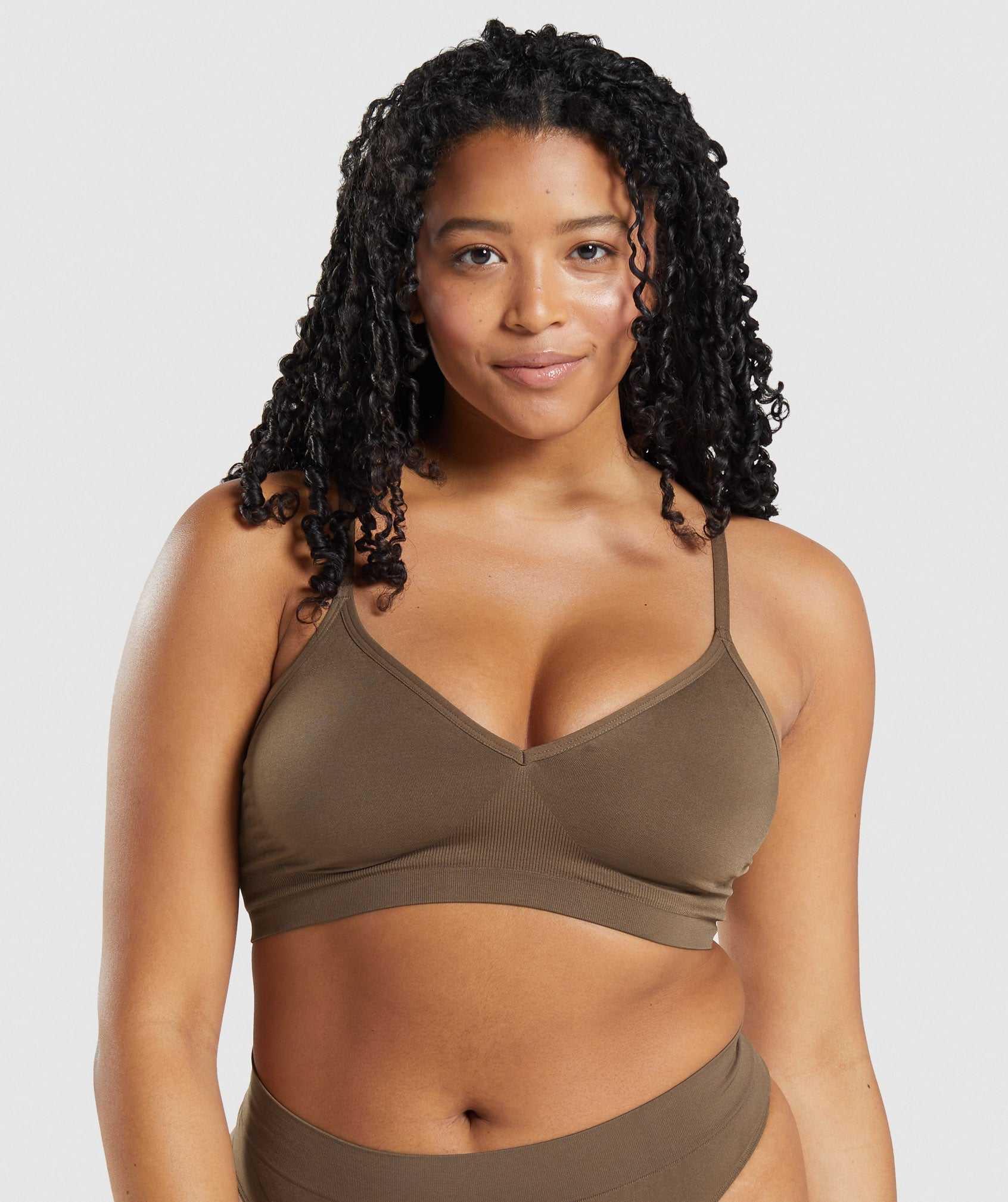 Brown Gymshark Seamless Low Neck Bralette Women\'s Underwear | JLFUIW649