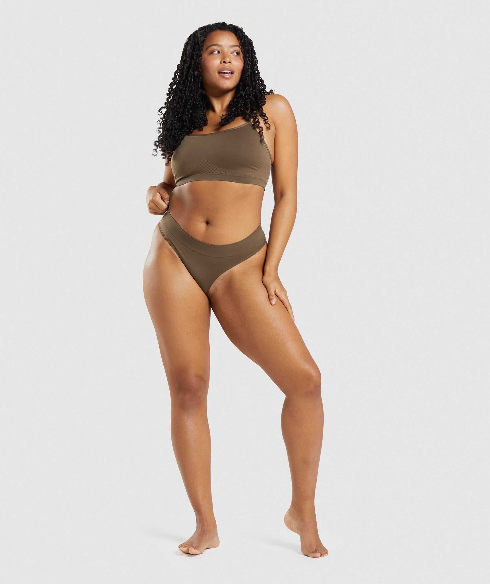 Brown Gymshark Seamless Thong Women's Underwear | LZBGTW678