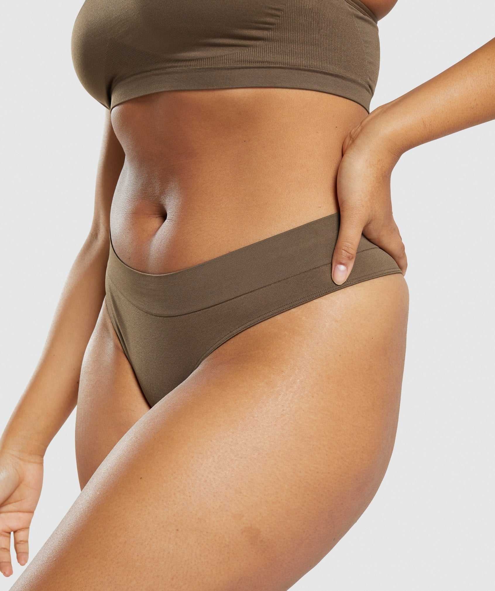 Brown Gymshark Seamless Thong Women's Underwear | LZBGTW678