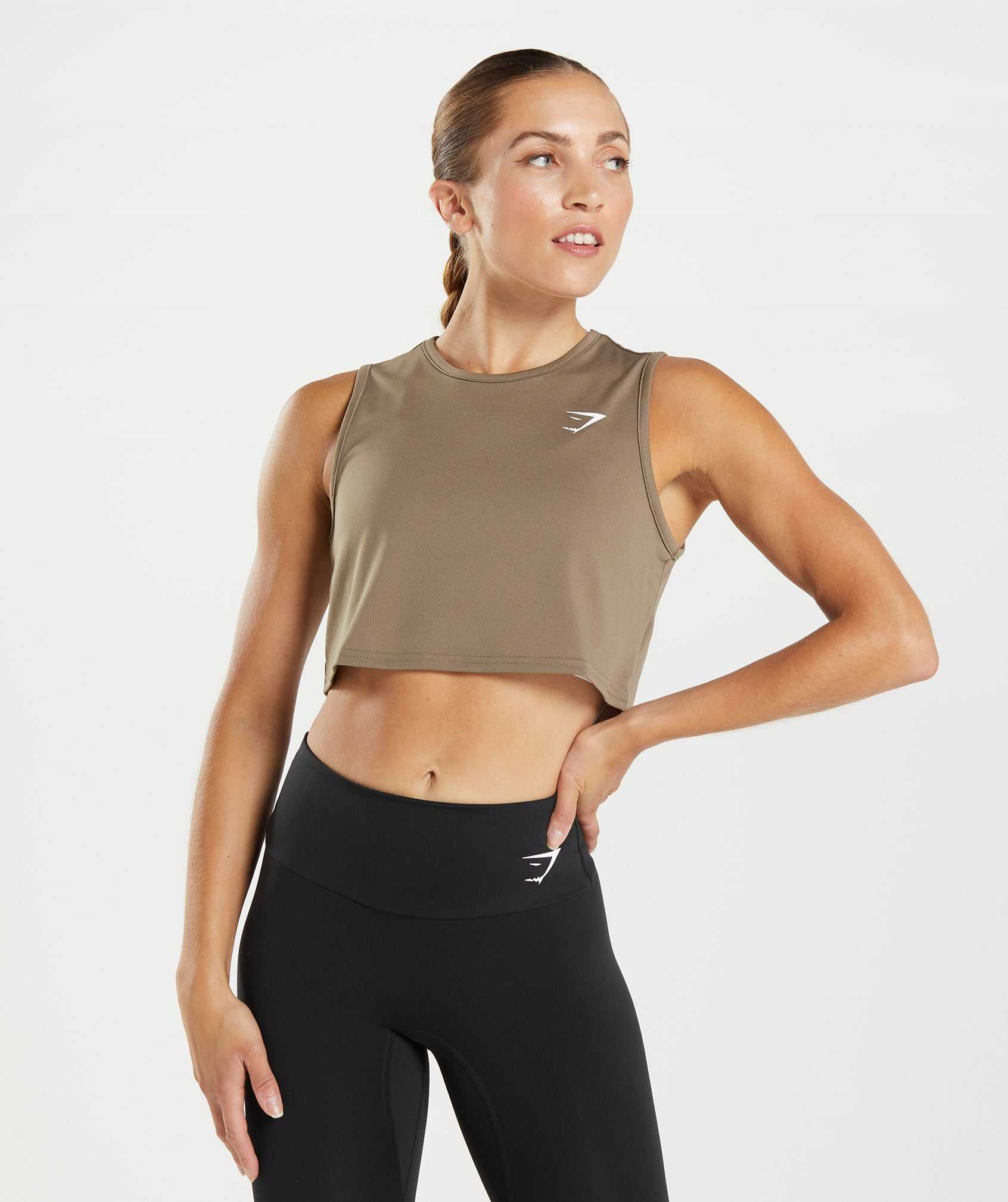 Brown Gymshark Training Crop Women's Tanks | FMUZXE672