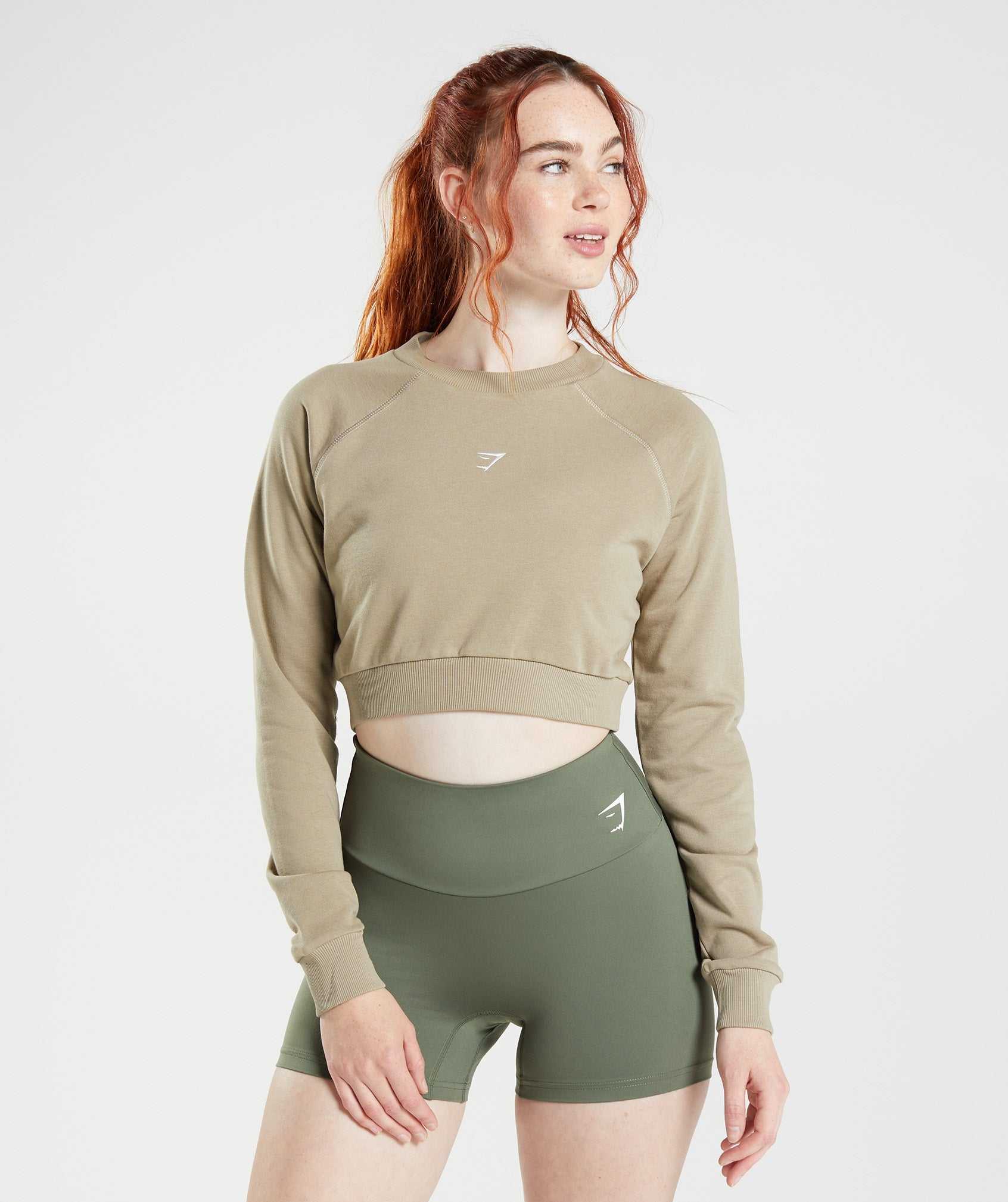 Brown Gymshark Training Cropped Sweater Women's Pullover | FGRYKZ034