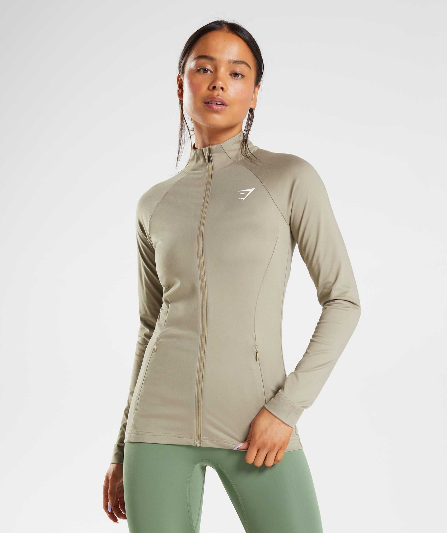 Brown Gymshark Training Zip Up Women's Hoodie | ZAXLHB824