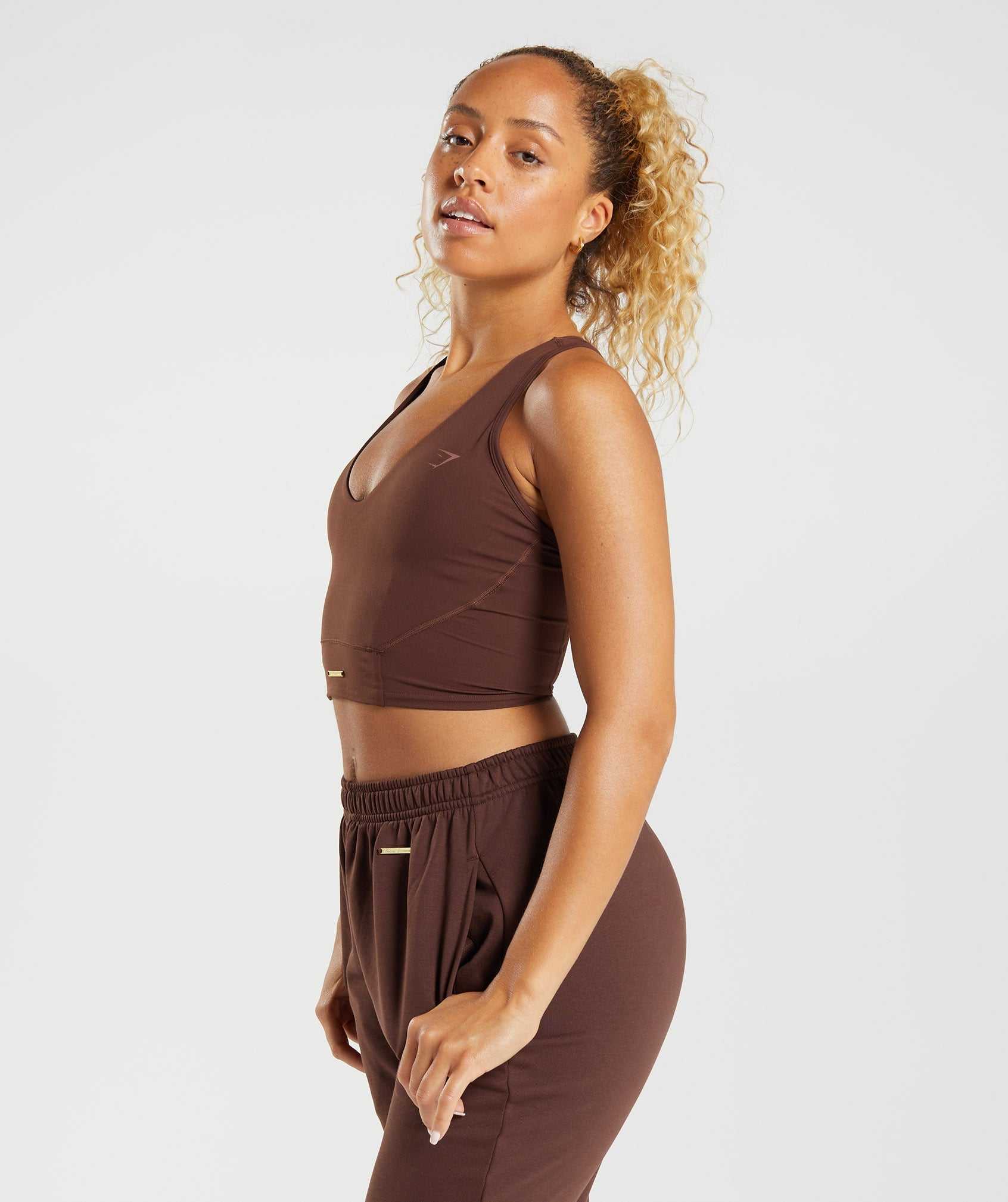 Brown Gymshark Whitney Crop Women's Tops | GIPZLK360