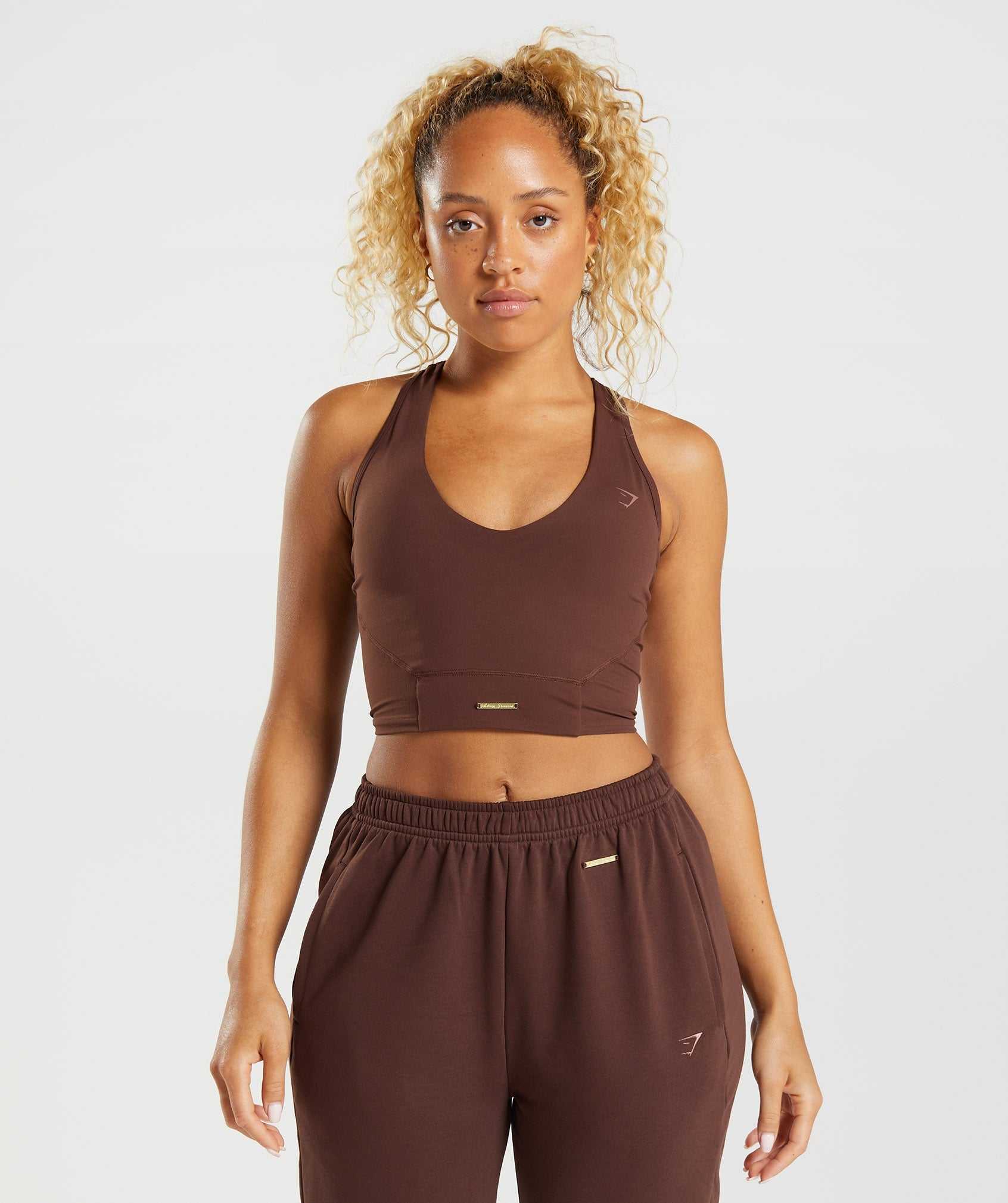 Brown Gymshark Whitney Crop Women\'s Tops | GIPZLK360