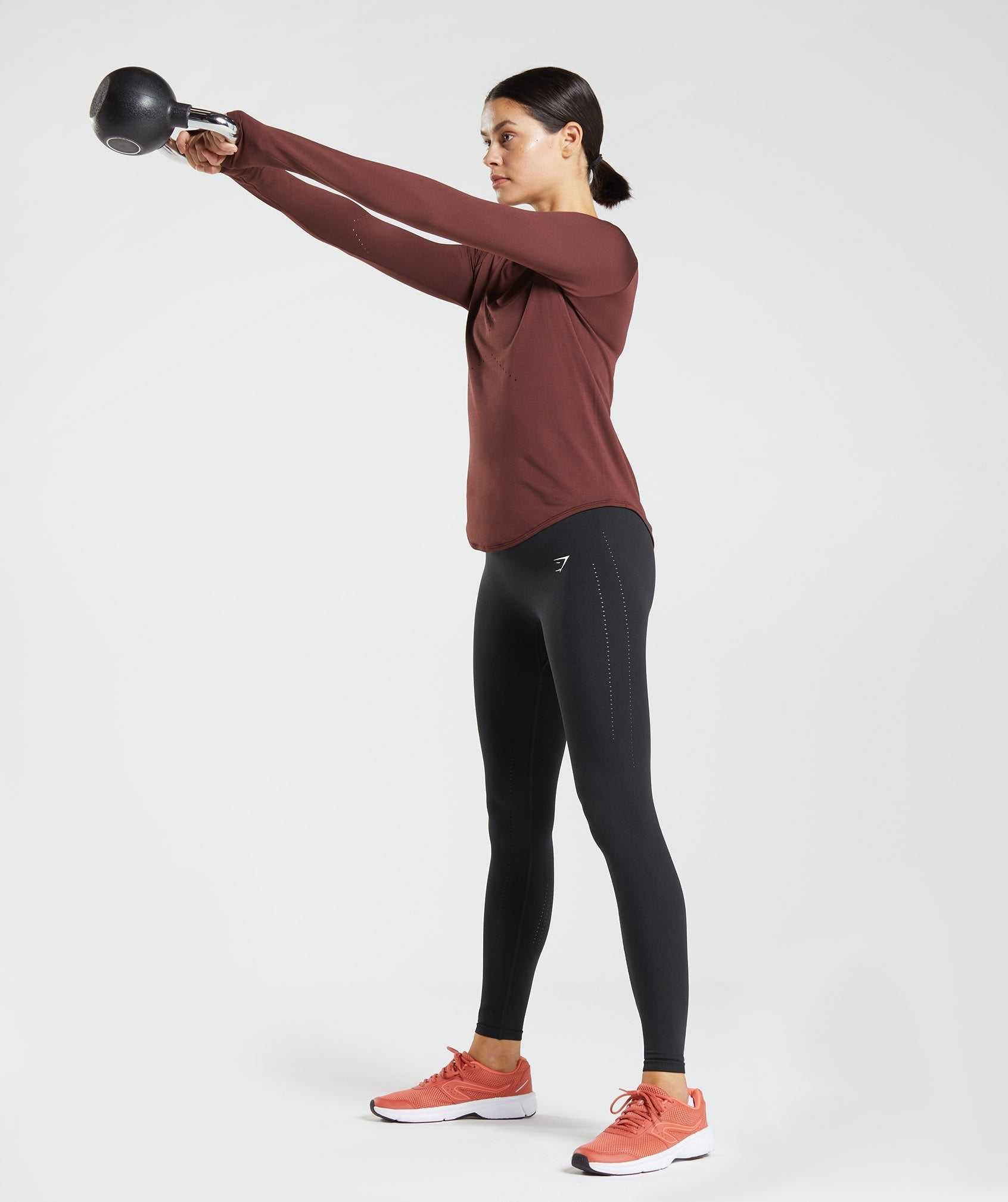 Burgundy Gymshark Sweat Seamless Long Sleeve Women's Tops | UBHRMF946