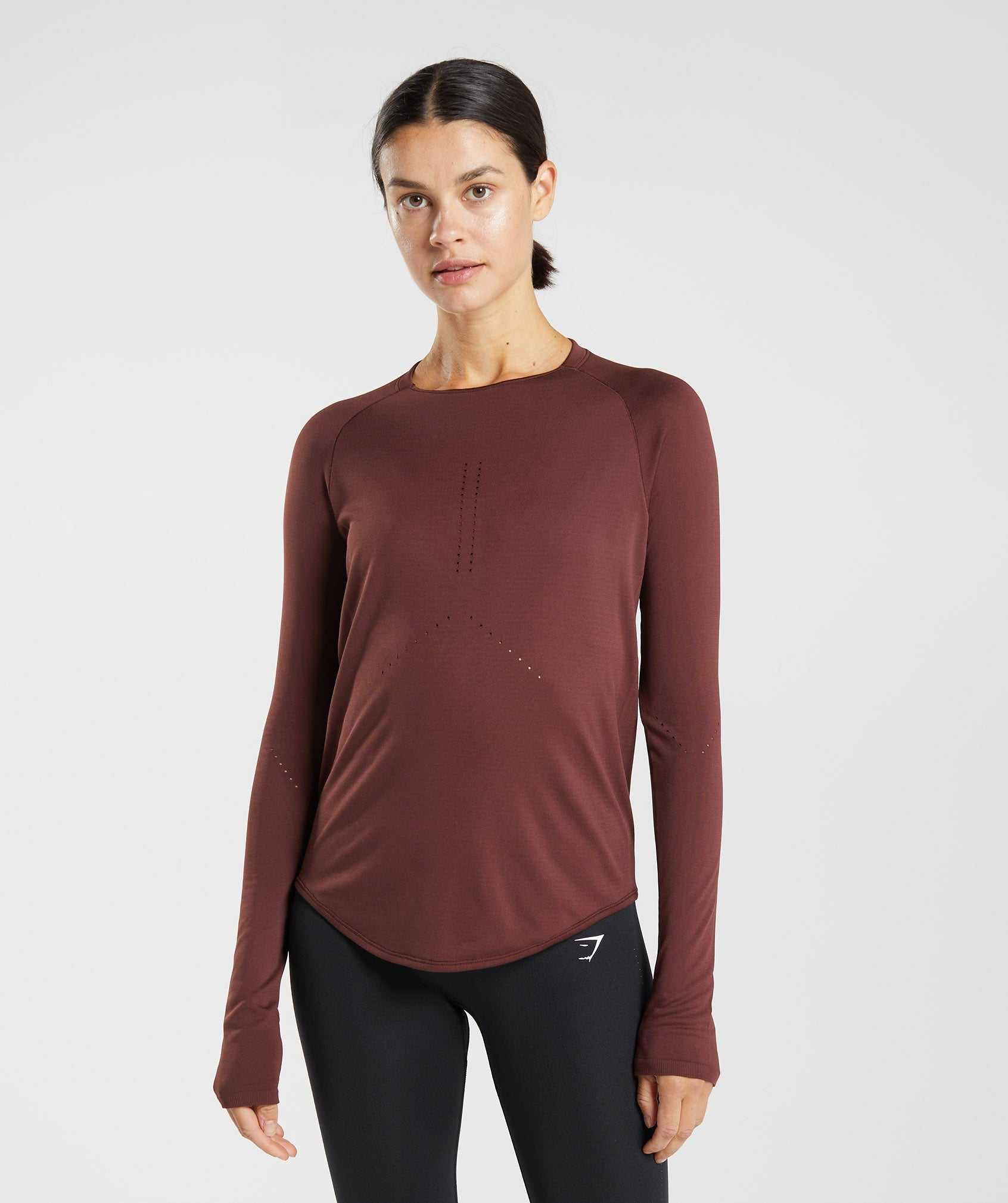 Burgundy Gymshark Sweat Seamless Long Sleeve Women\'s Tops | UBHRMF946