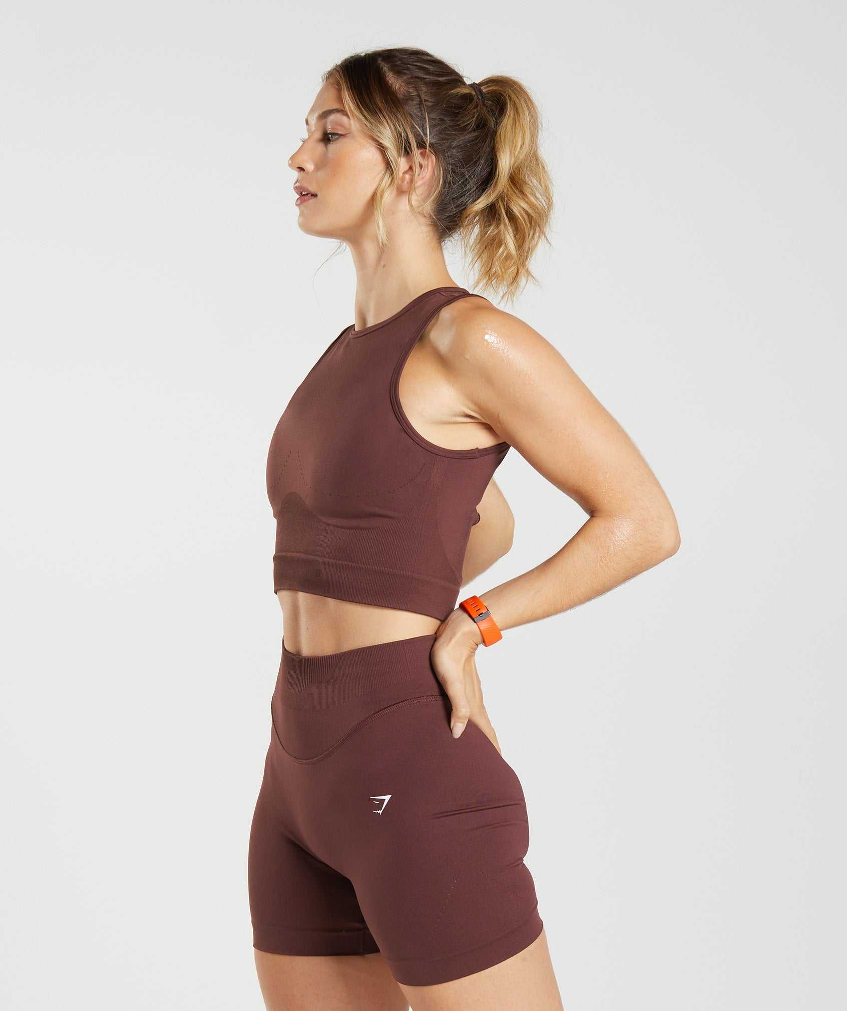 Burgundy Gymshark Sweat Seamless Midi Women's Tanks | CYMQIH612