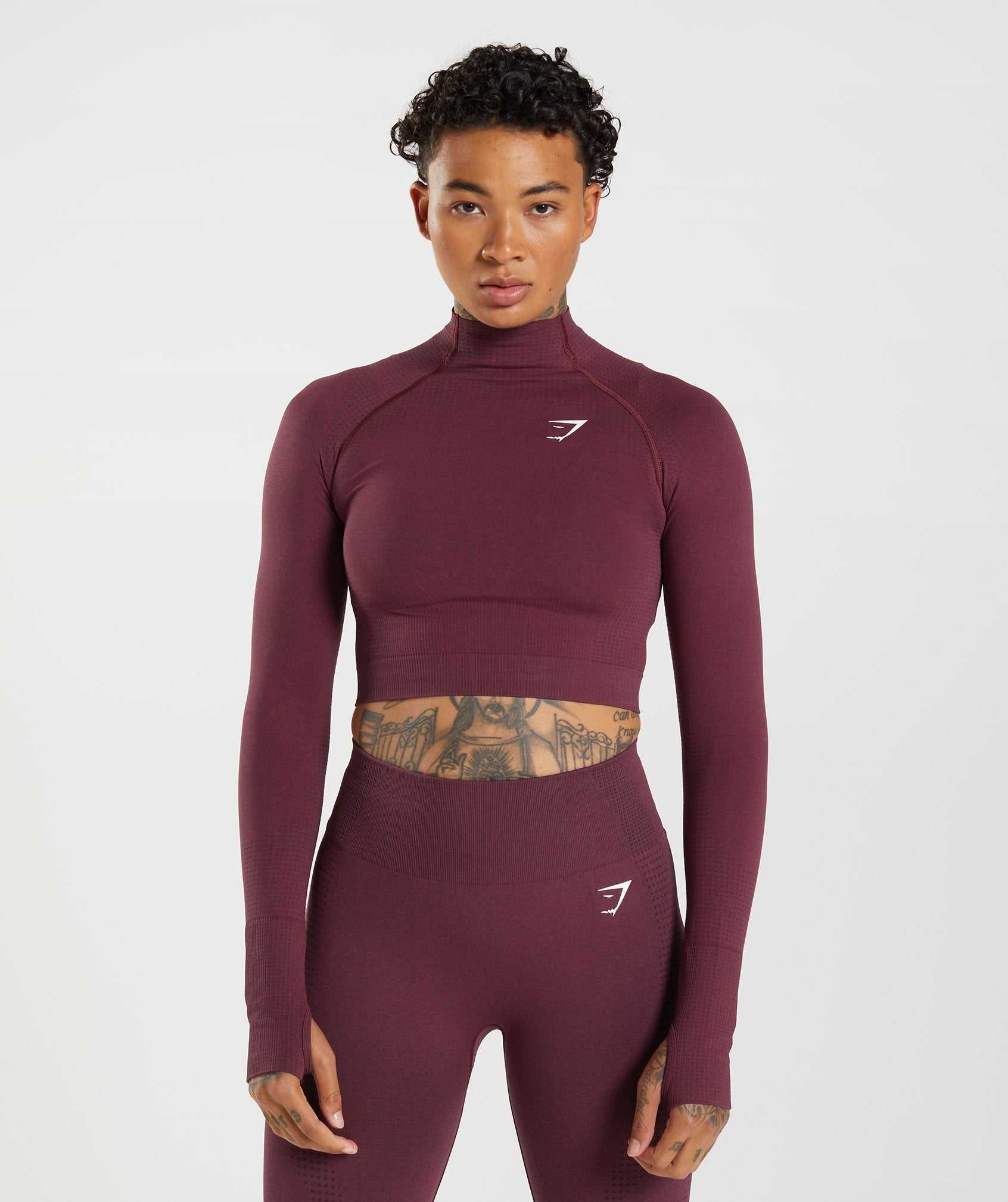 Burgundy Gymshark Vital Seamless 2.0 High Neck Midi Women\'s Tops | DNHJOK025