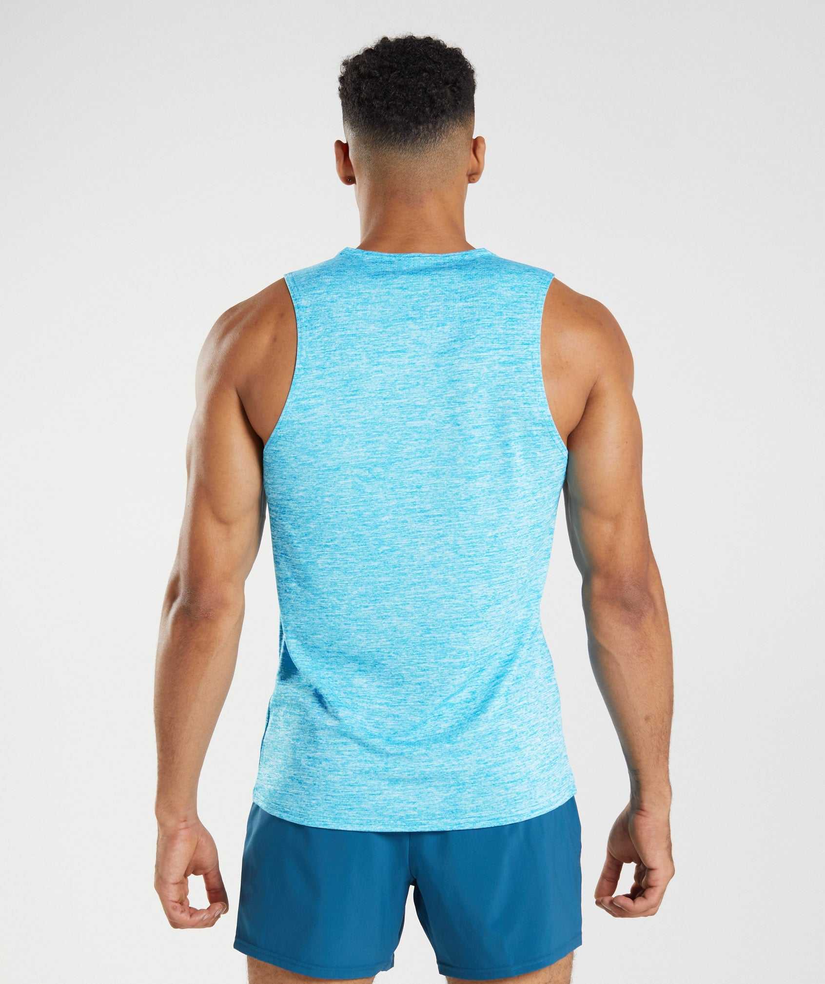 Dark Grey Blue / White Gymshark Arrival Slim Marl Men's Tanks | BXLPYA059