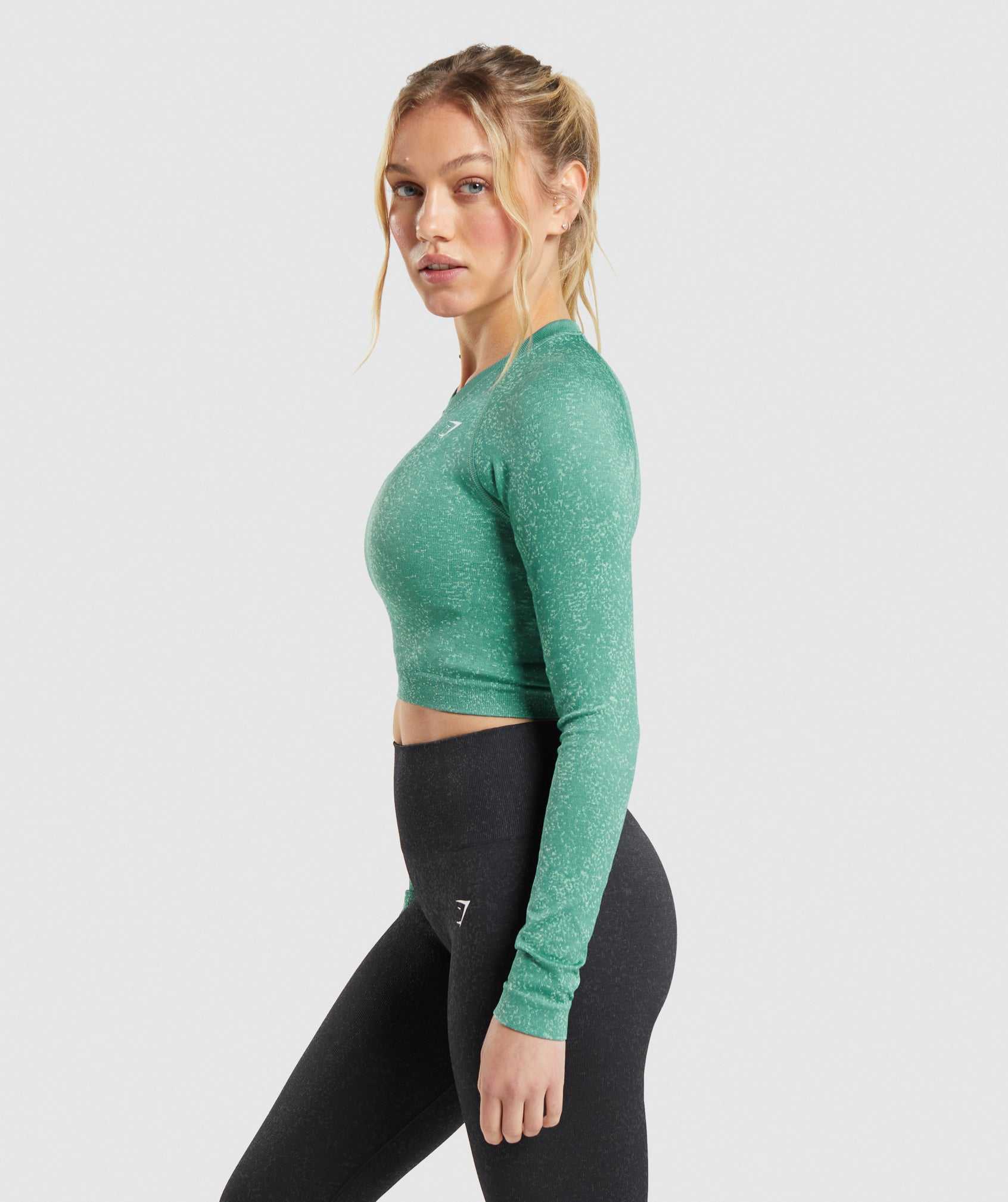 Green Gymshark Adapt Fleck Seamless Long Sleeve Crop Women's Tops | ECBPVZ589