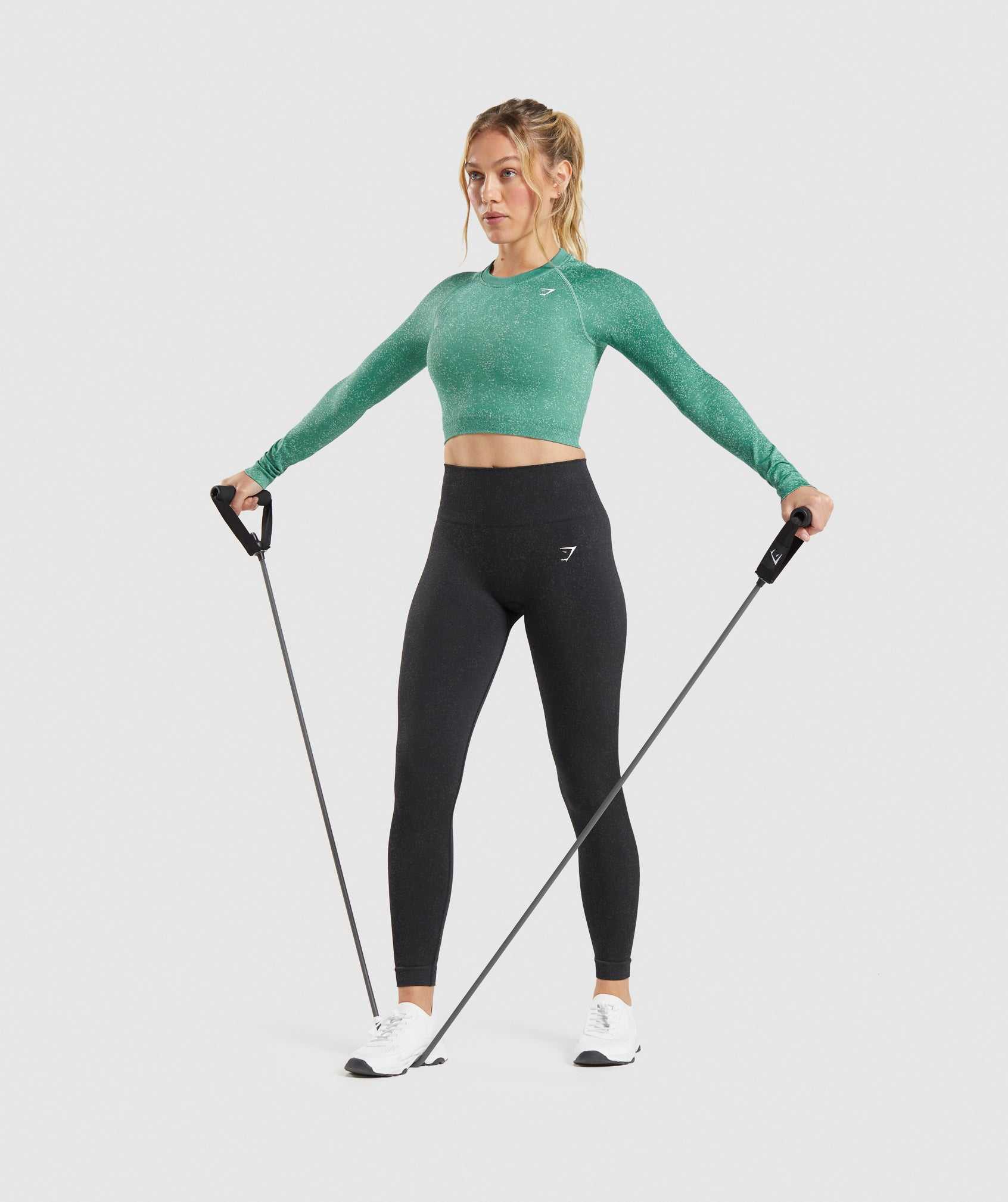 Green Gymshark Adapt Fleck Seamless Long Sleeve Crop Women's Tops | ECBPVZ589