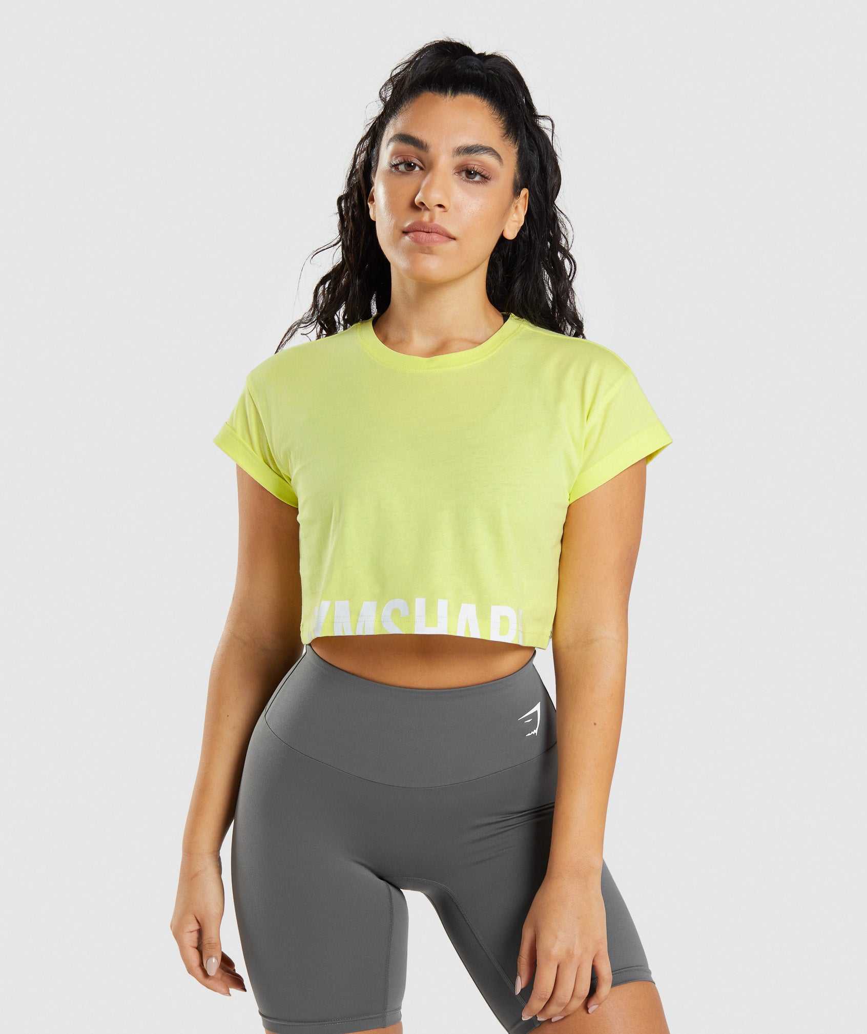 Green Gymshark Fraction Crop Women\'s Tops | GQOAWD021