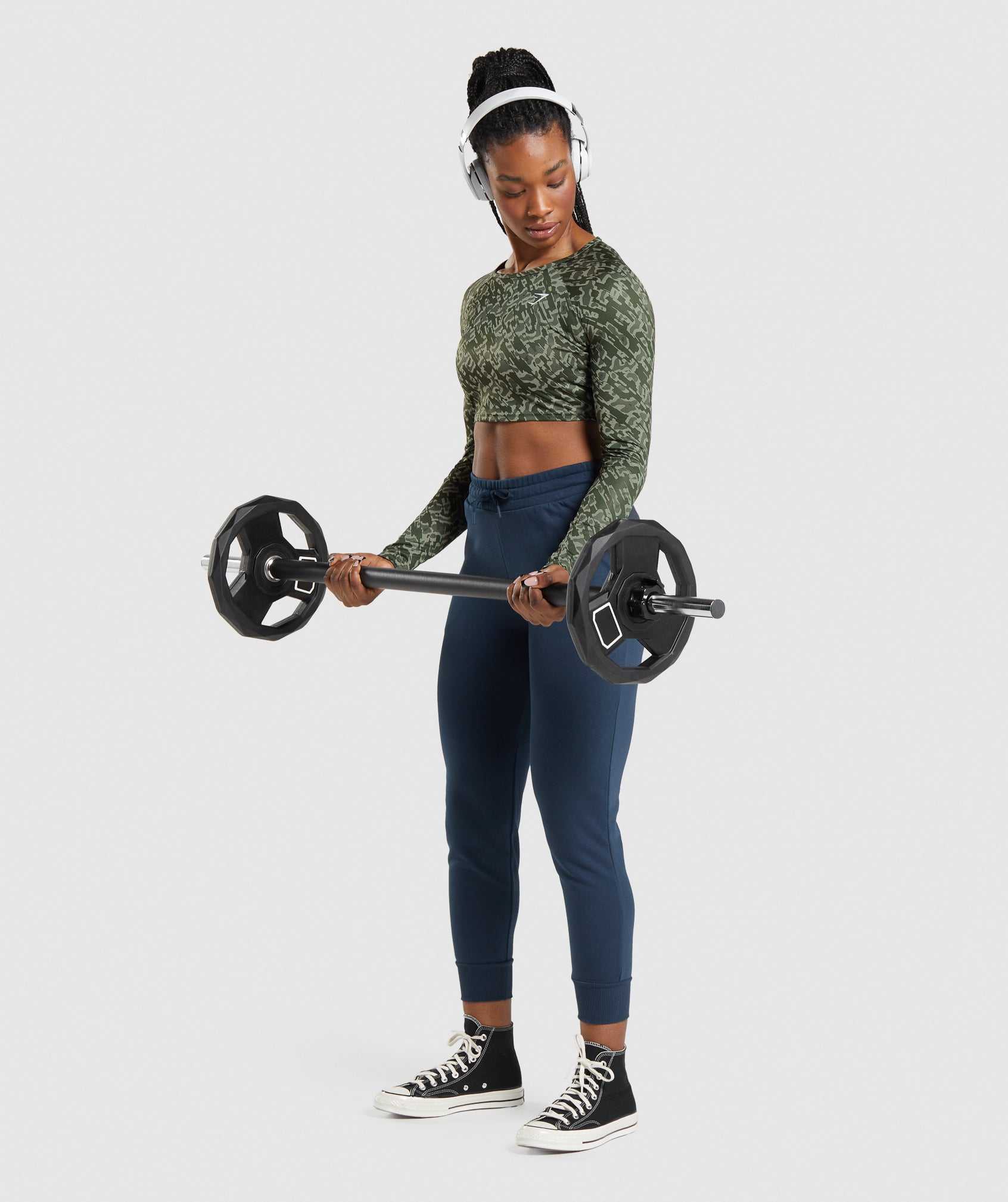 Green Gymshark Training Long Sleeve Crop Women's Tops | HUAZDS962