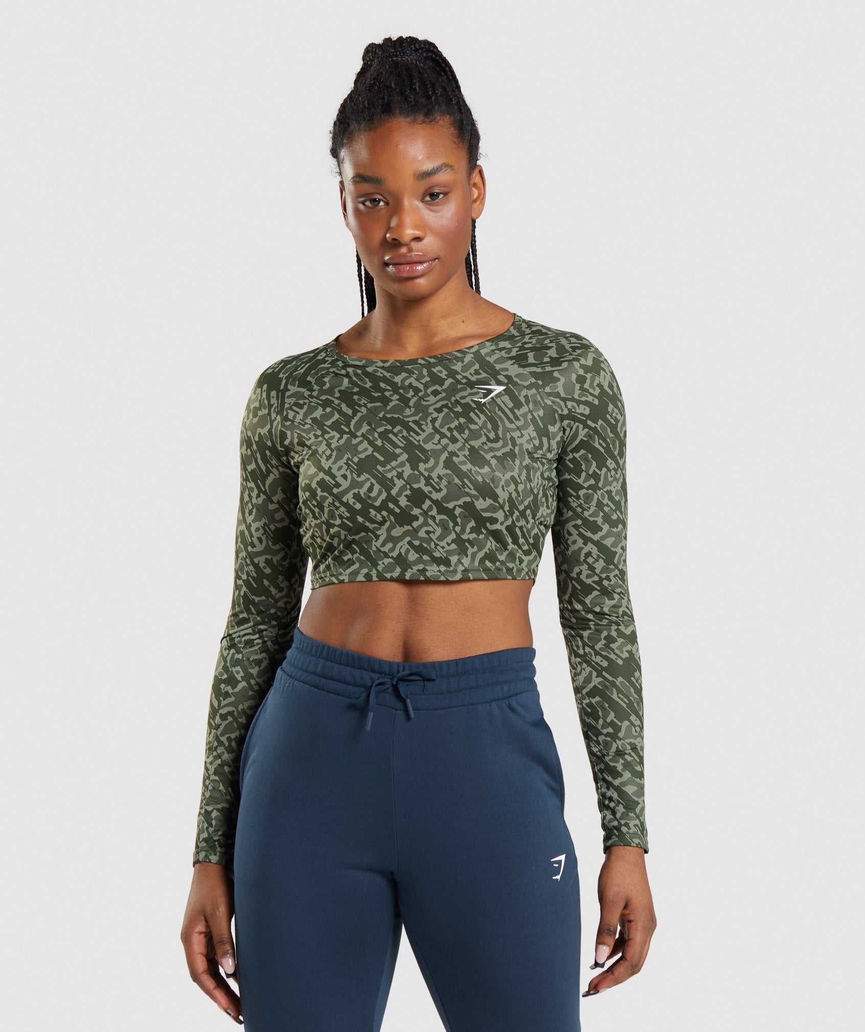 Green Gymshark Training Long Sleeve Crop Women\'s Tops | HUAZDS962