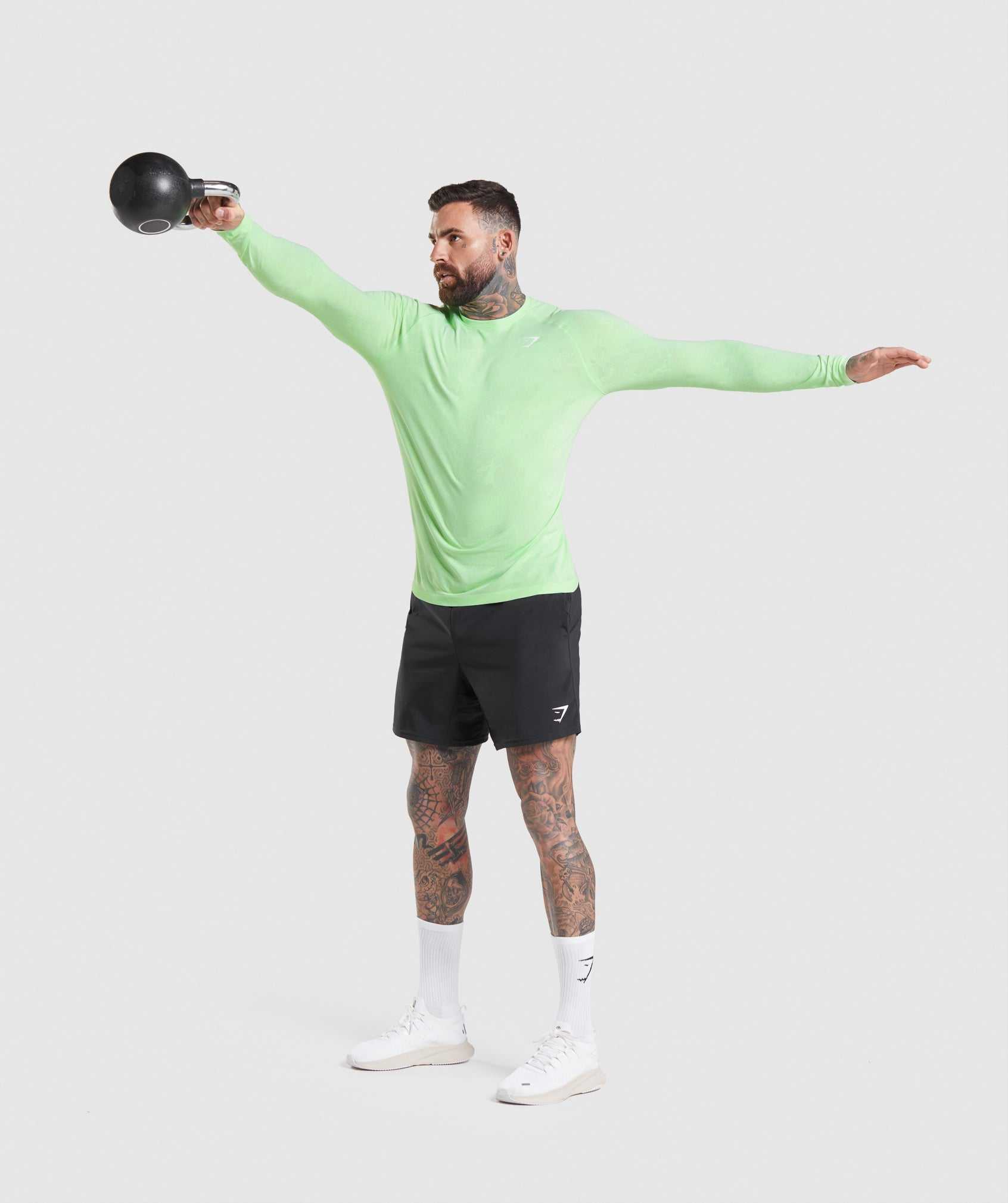 Green / White Gymshark Geo Seamless Long Sleeve Men's T Shirts | DQJIFY375