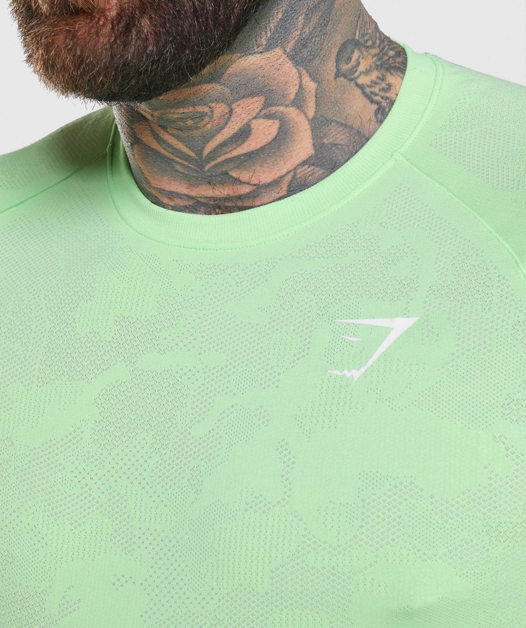 Green / White Gymshark Geo Seamless Long Sleeve Men's T Shirts | DQJIFY375