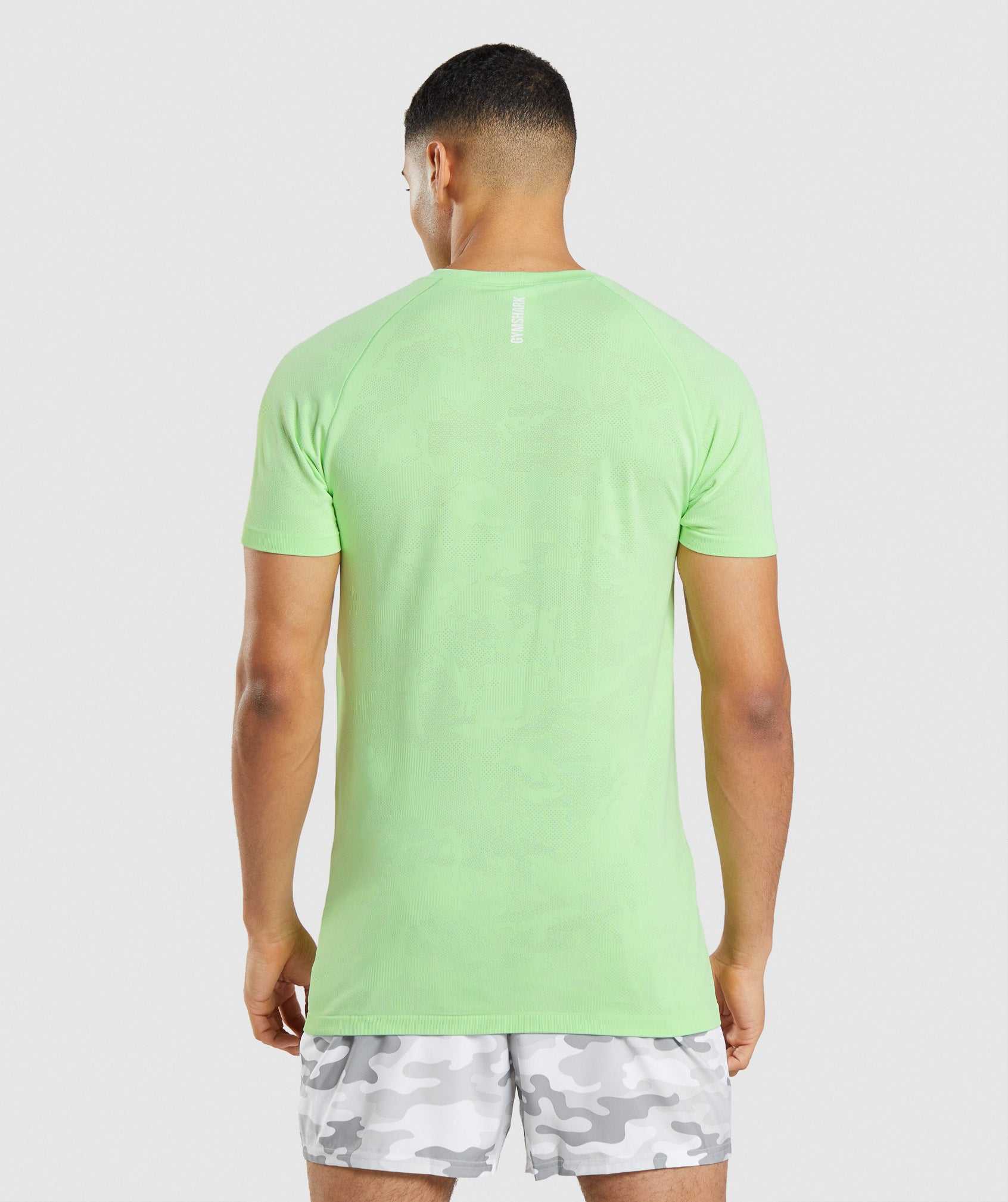 Green / White Gymshark Geo Seamless Men's T Shirts | VLEWFN180