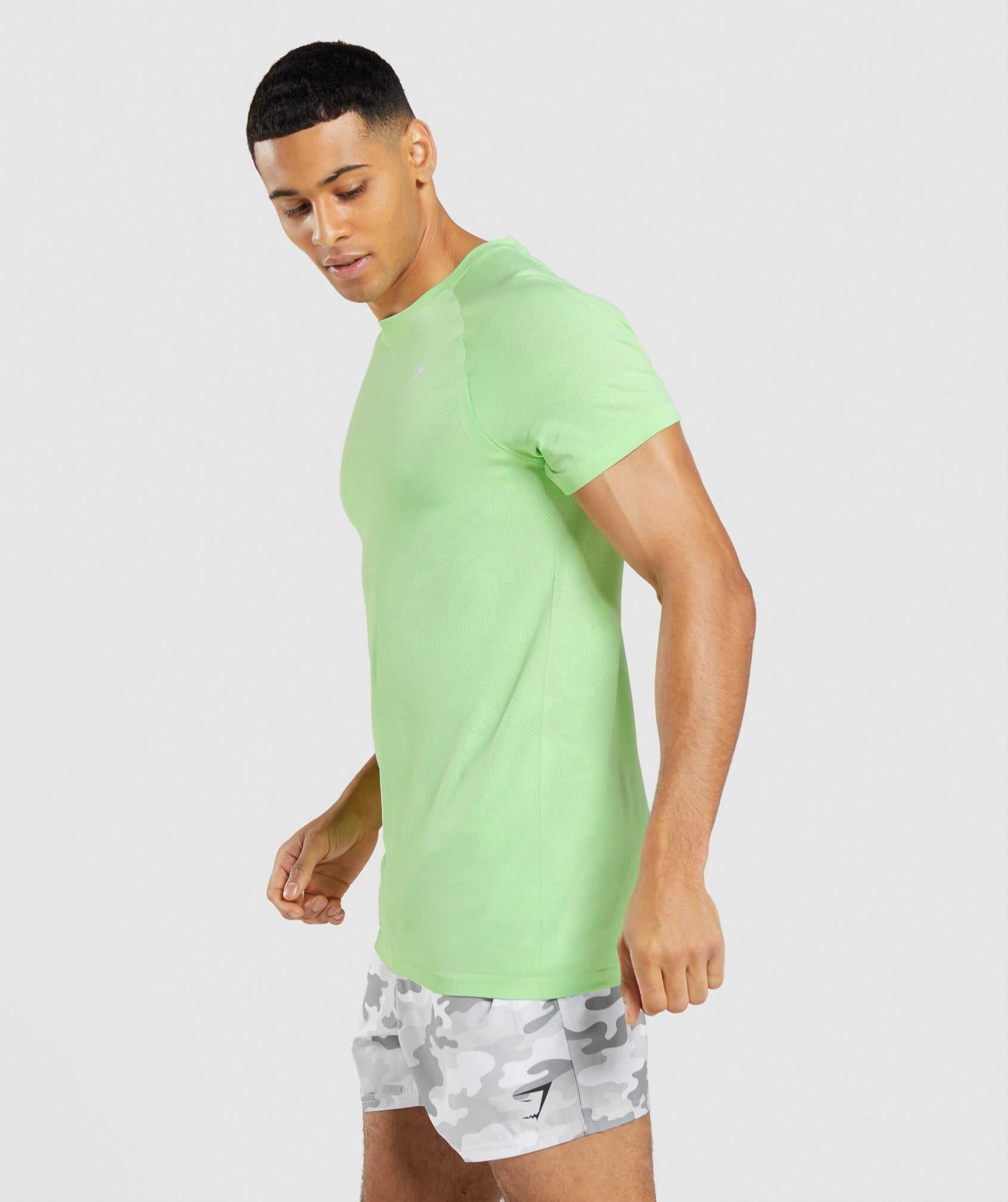 Green / White Gymshark Geo Seamless Men's T Shirts | VLEWFN180