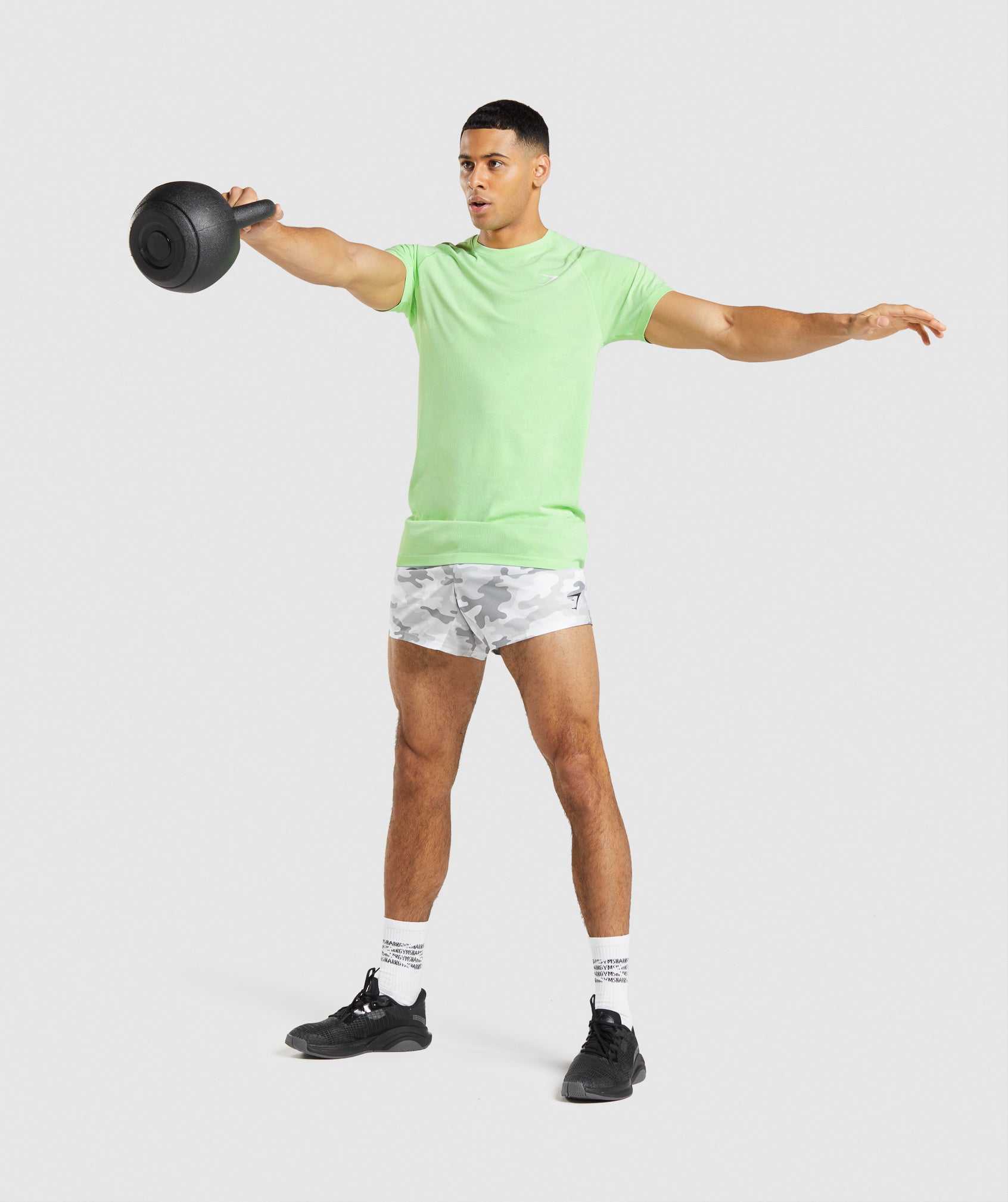 Green / White Gymshark Geo Seamless Men's T Shirts | VLEWFN180