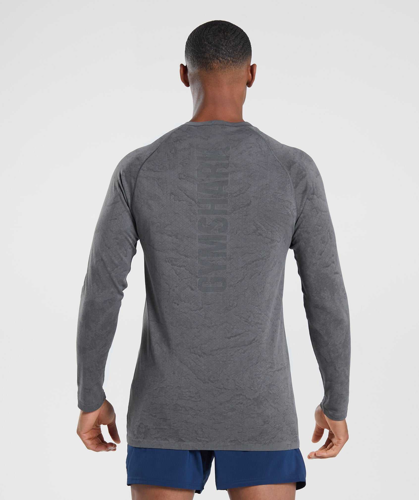 Grey / Black Gymshark Geo Seamless Long Sleeve Men's T Shirts | EVLSNB859