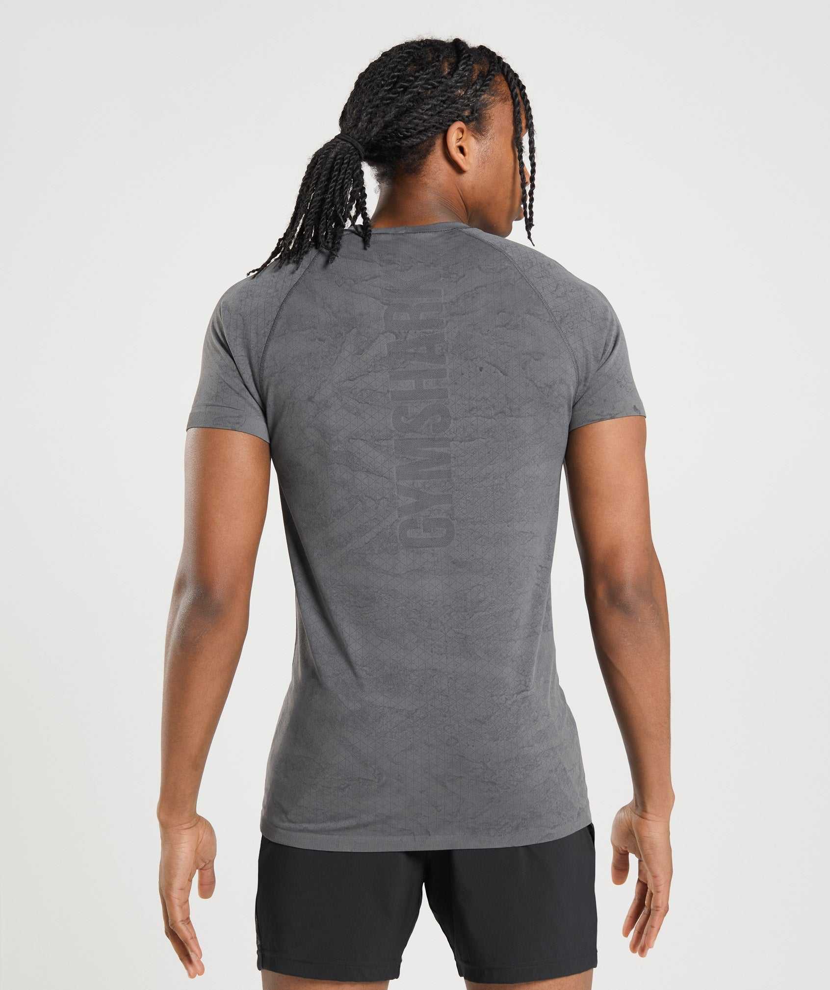 Grey / Black Gymshark Geo Seamless Men's T Shirts | TAWNKX597