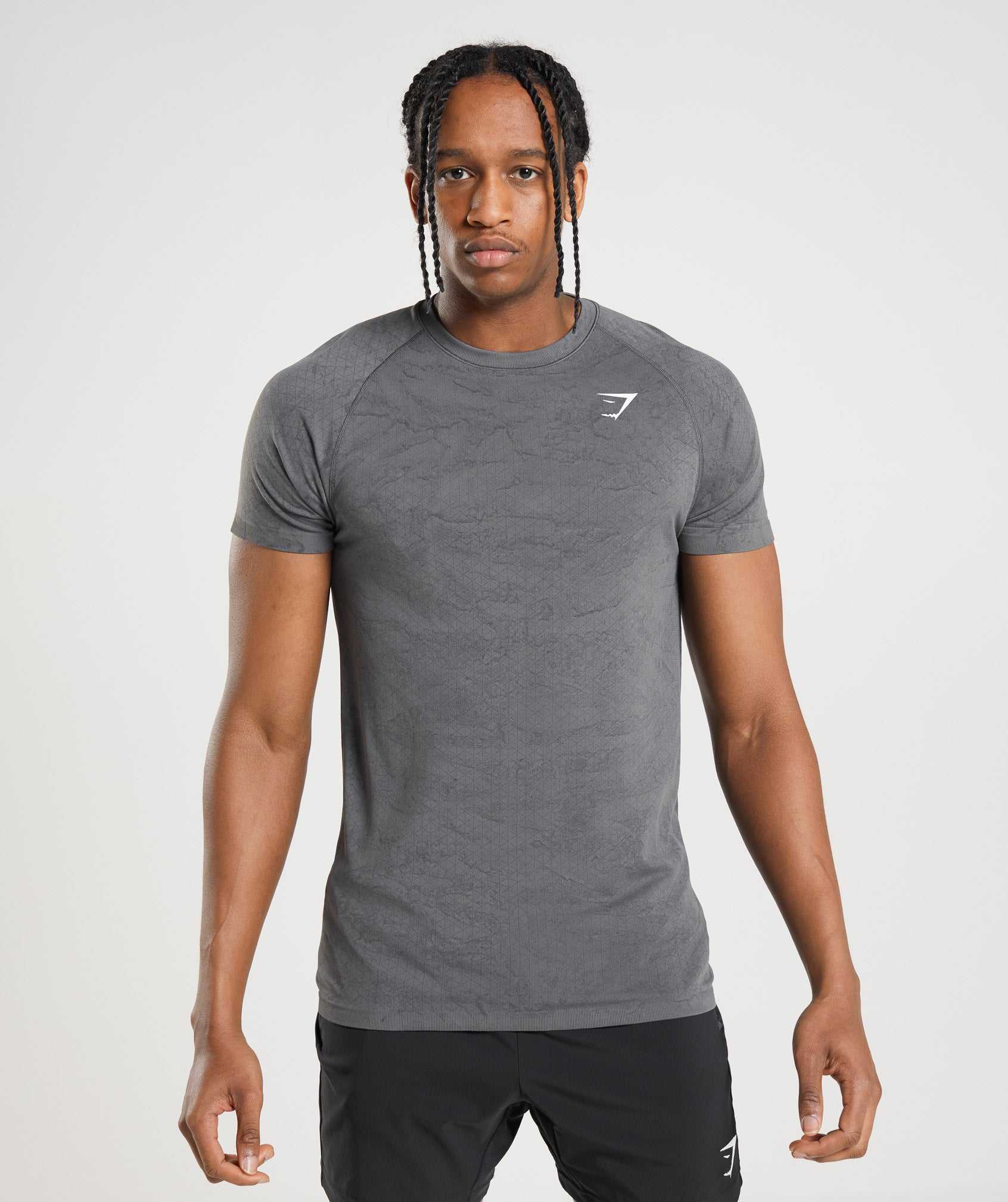 Grey / Black Gymshark Geo Seamless Men\'s T Shirts | TAWNKX597