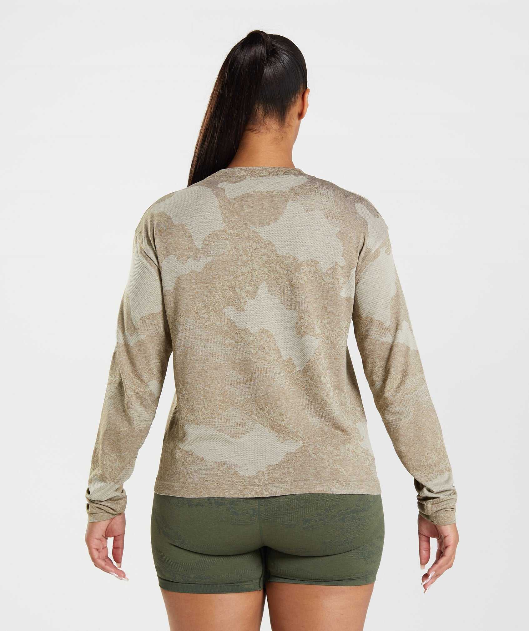 Grey / Brown Gymshark Adapt Camo Seamless Long Sleeve Women's Tops | BRWPTS261