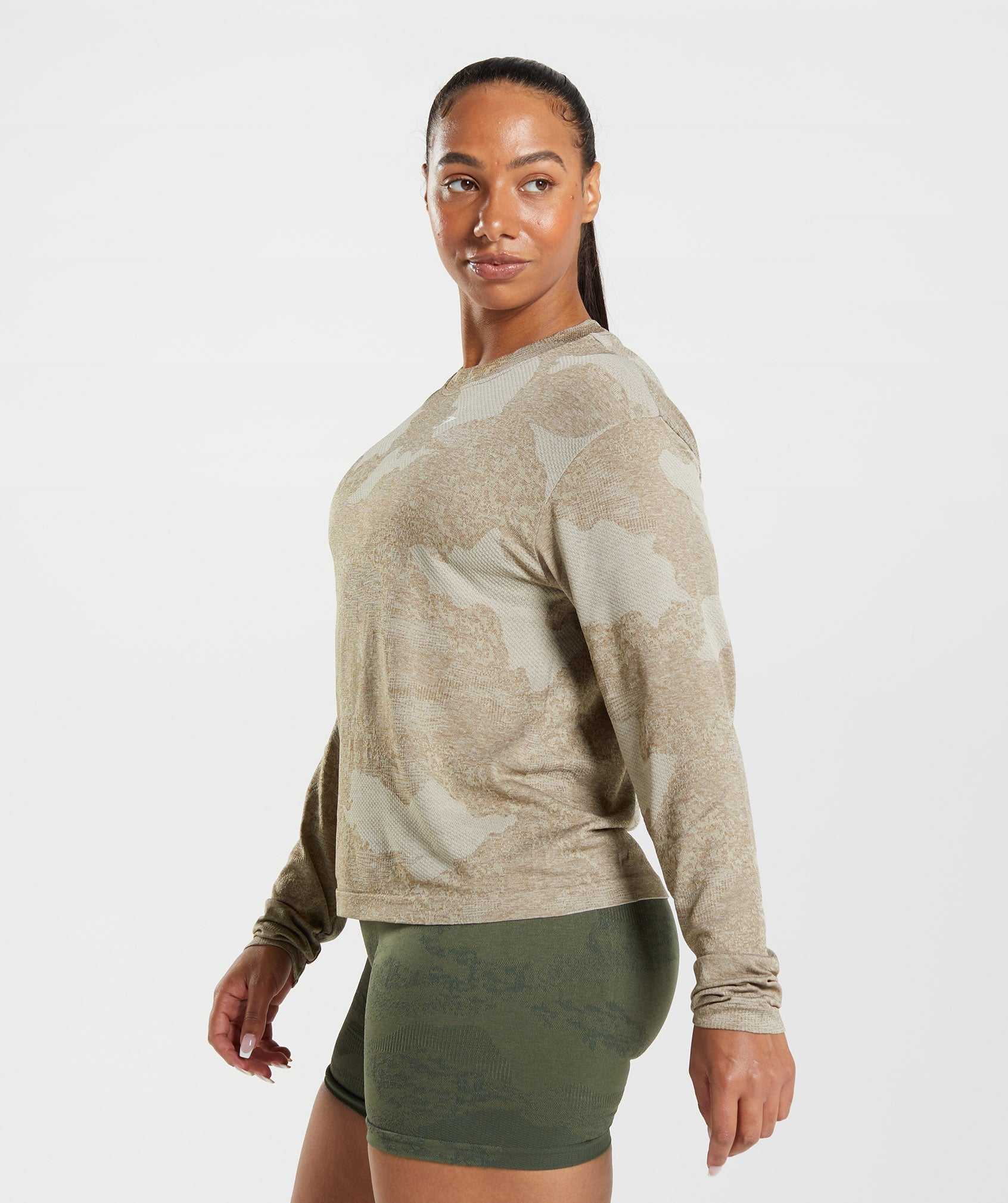 Grey / Brown Gymshark Adapt Camo Seamless Long Sleeve Women's Tops | BRWPTS261