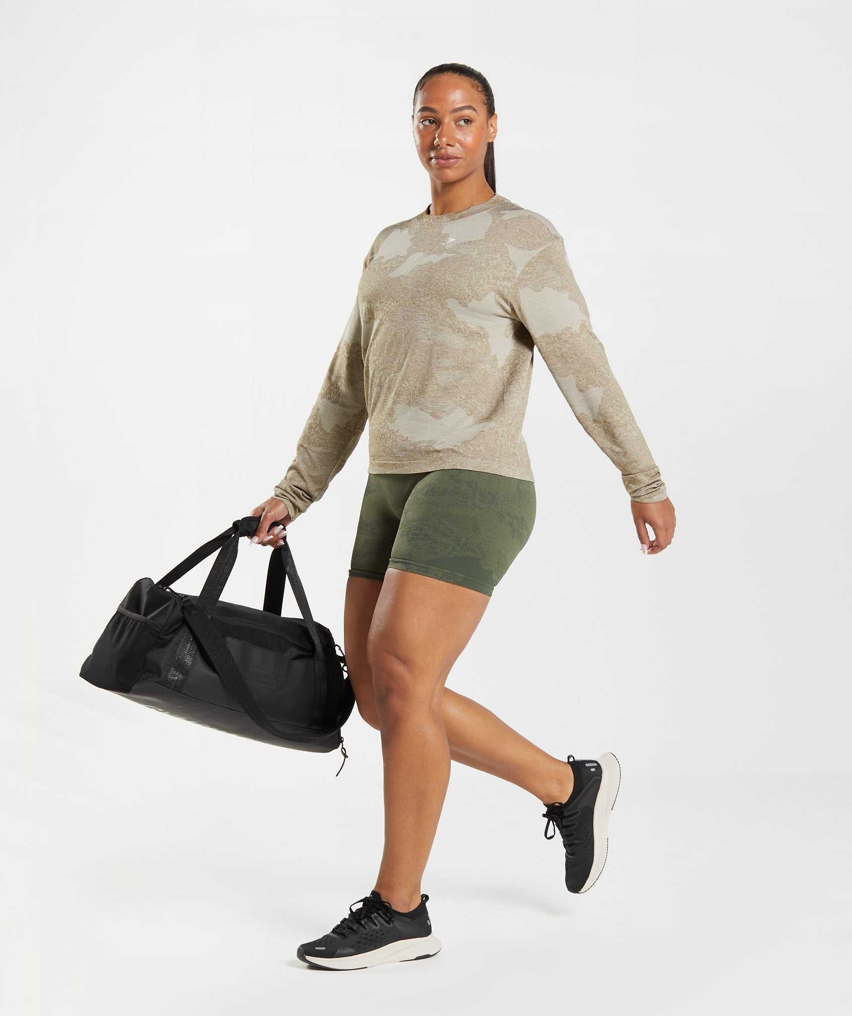 Grey / Brown Gymshark Adapt Camo Seamless Long Sleeve Women's Tops | BRWPTS261